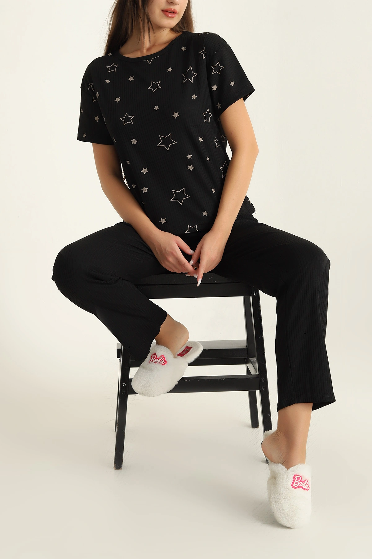 Siyah Fitilli Viskon Bayan Pijama Takımı 288974