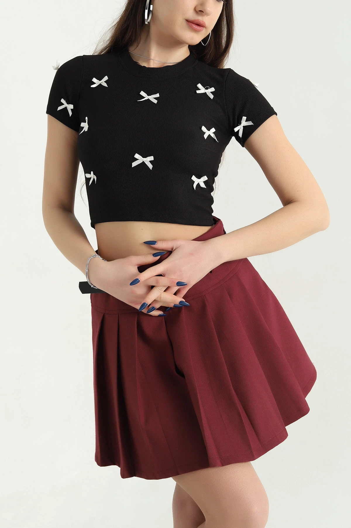 Siyah Fiyonk Detay Ottoman Bluz 340307