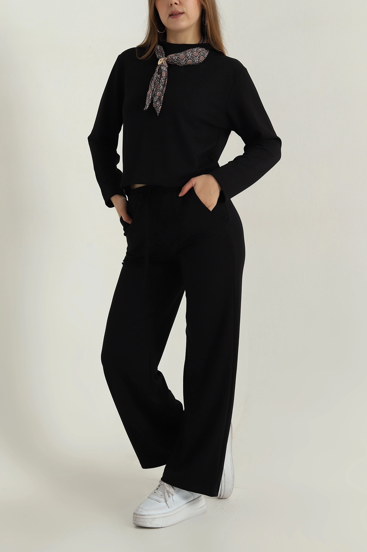 Siyah Fularlı Modal Kadın İkili Takım 406678