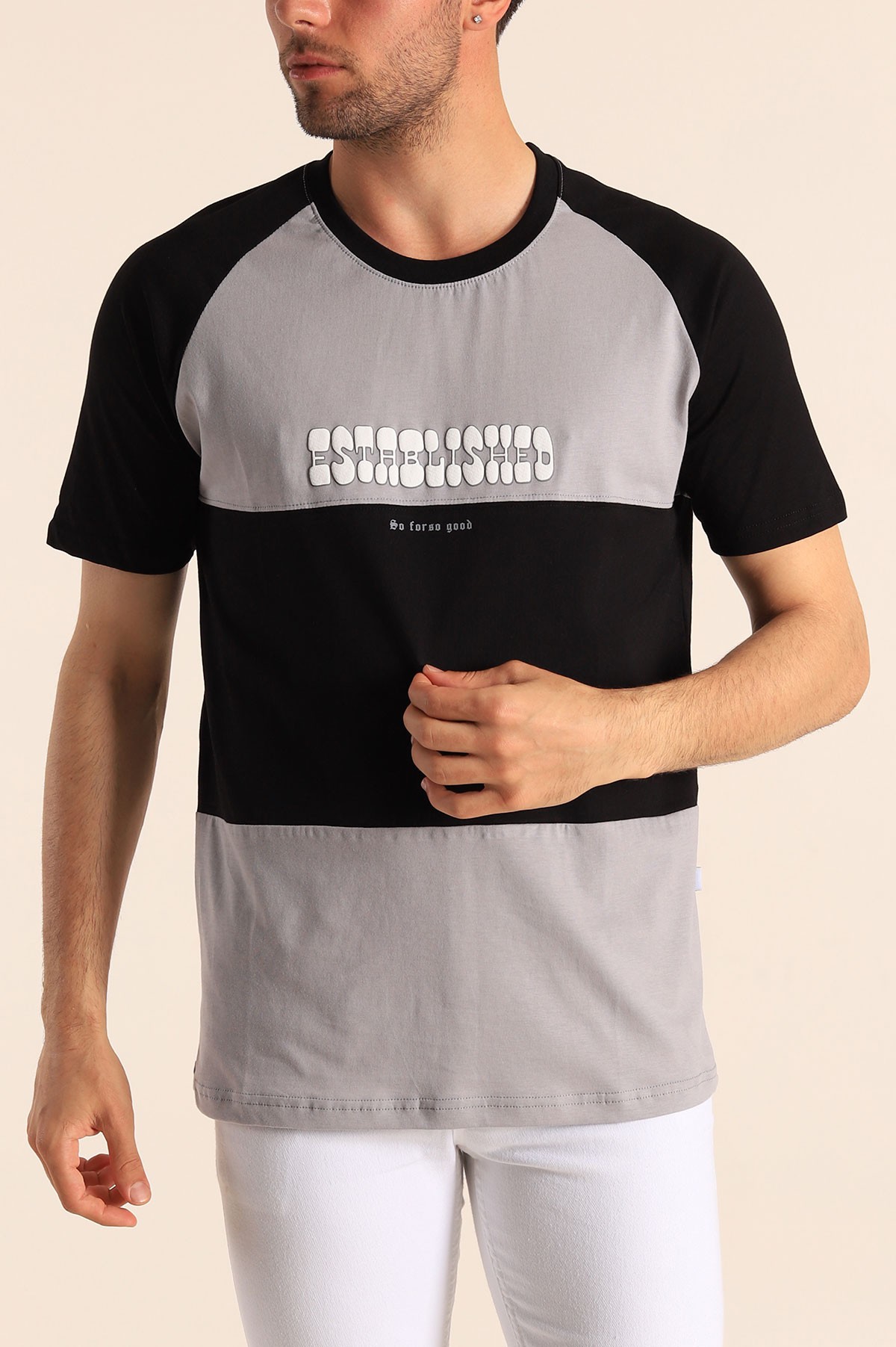 Siyah Füme Oversize Reglan Kol Yazı Detay Erkek Tişört 182280
