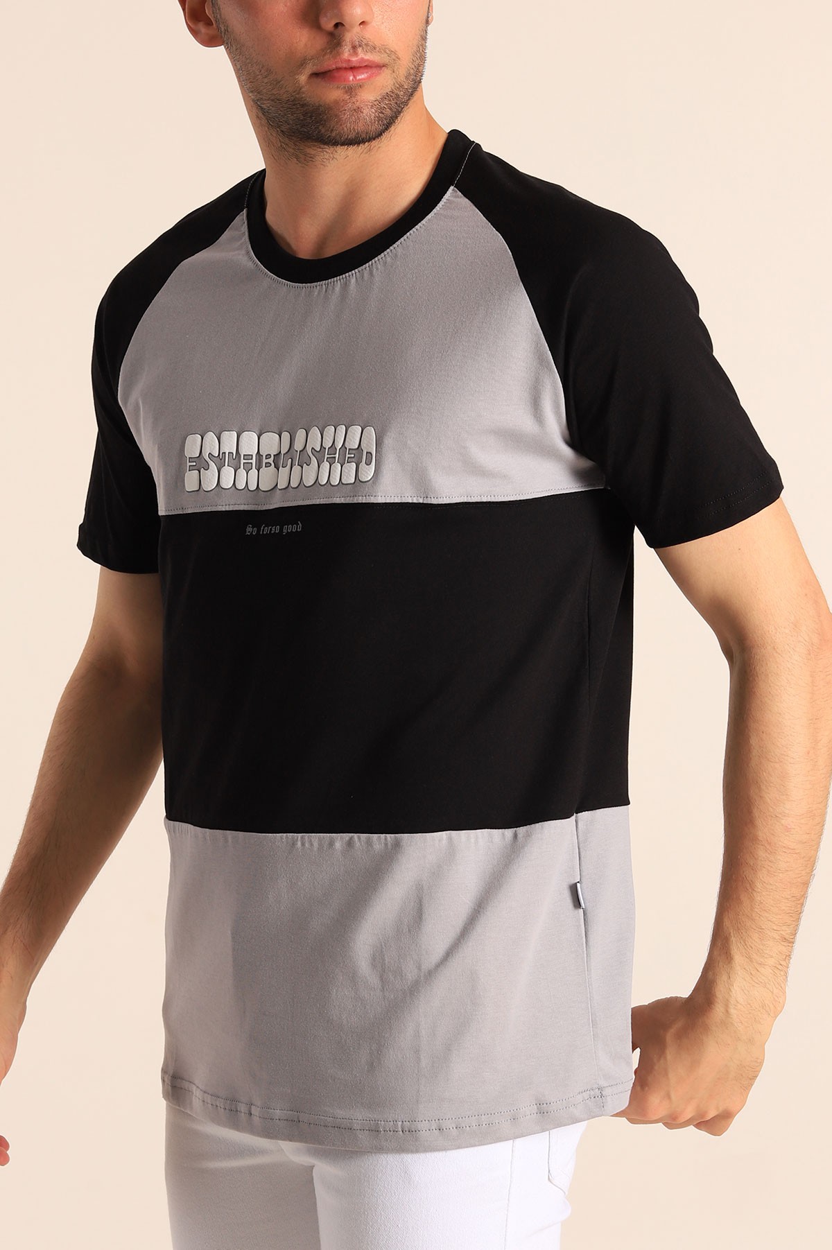 Siyah Füme Oversize Reglan Kol Yazı Detay Erkek Tişört 182280
