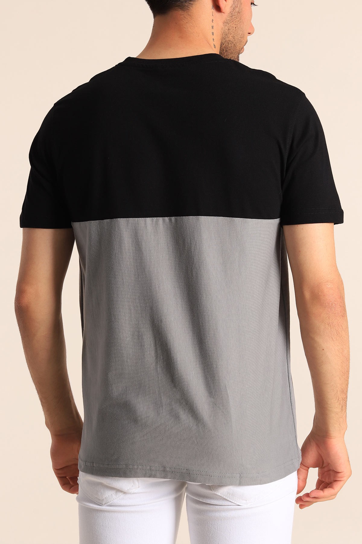 Siyah Füme Relaxed Fit Things Baskılı Çift Renk Tişört 182262