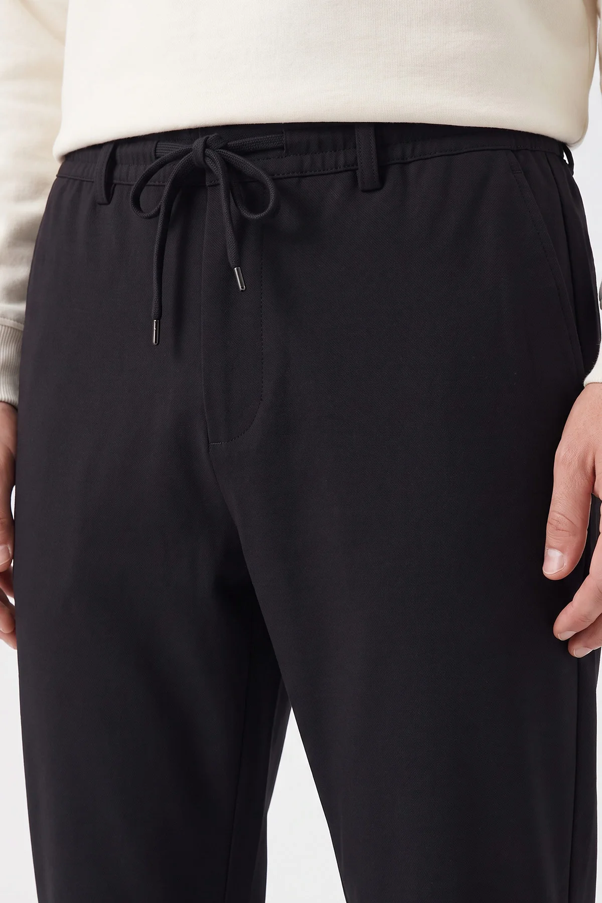 Siyah Gabardin Kumaş Bağlamalı Erkek Pantolon 491668