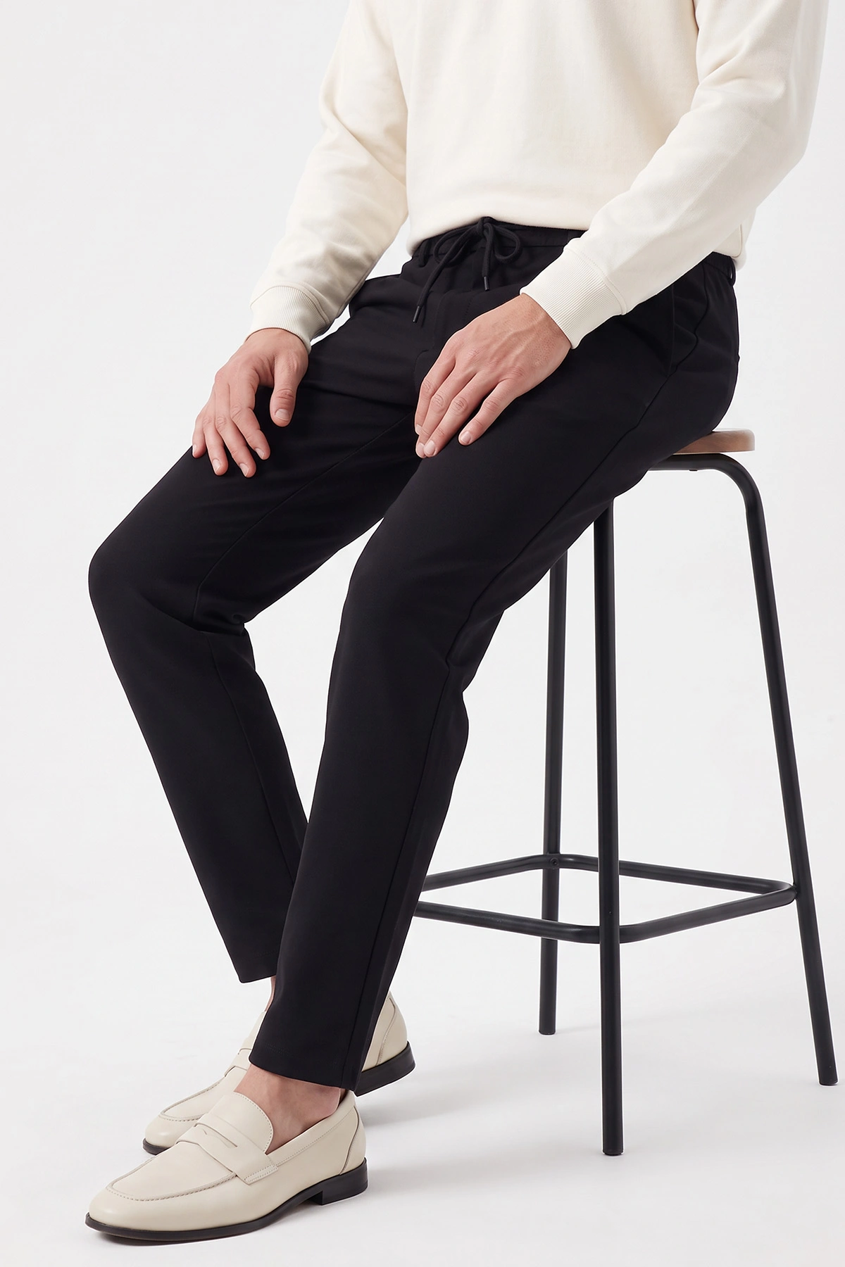 Siyah Gabardin Kumaş Bağlamalı Erkek Pantolon 491668