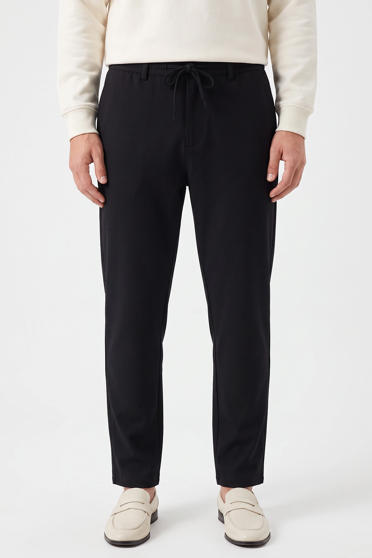 Siyah Gabardin Kumaş Bağlamalı Erkek Pantolon 491668