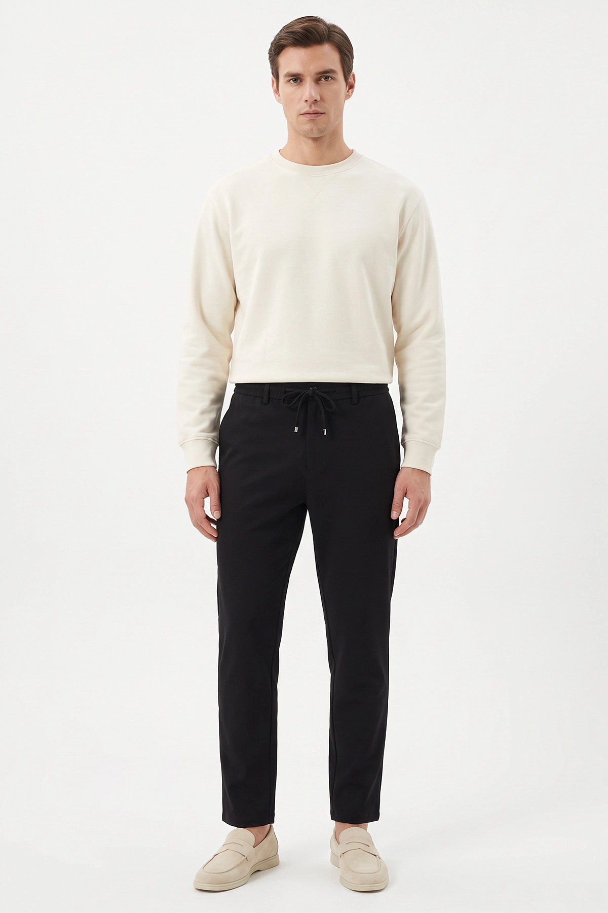 Siyah Gabardin Kumaş Bağlamalı Erkek Pantolon 491668