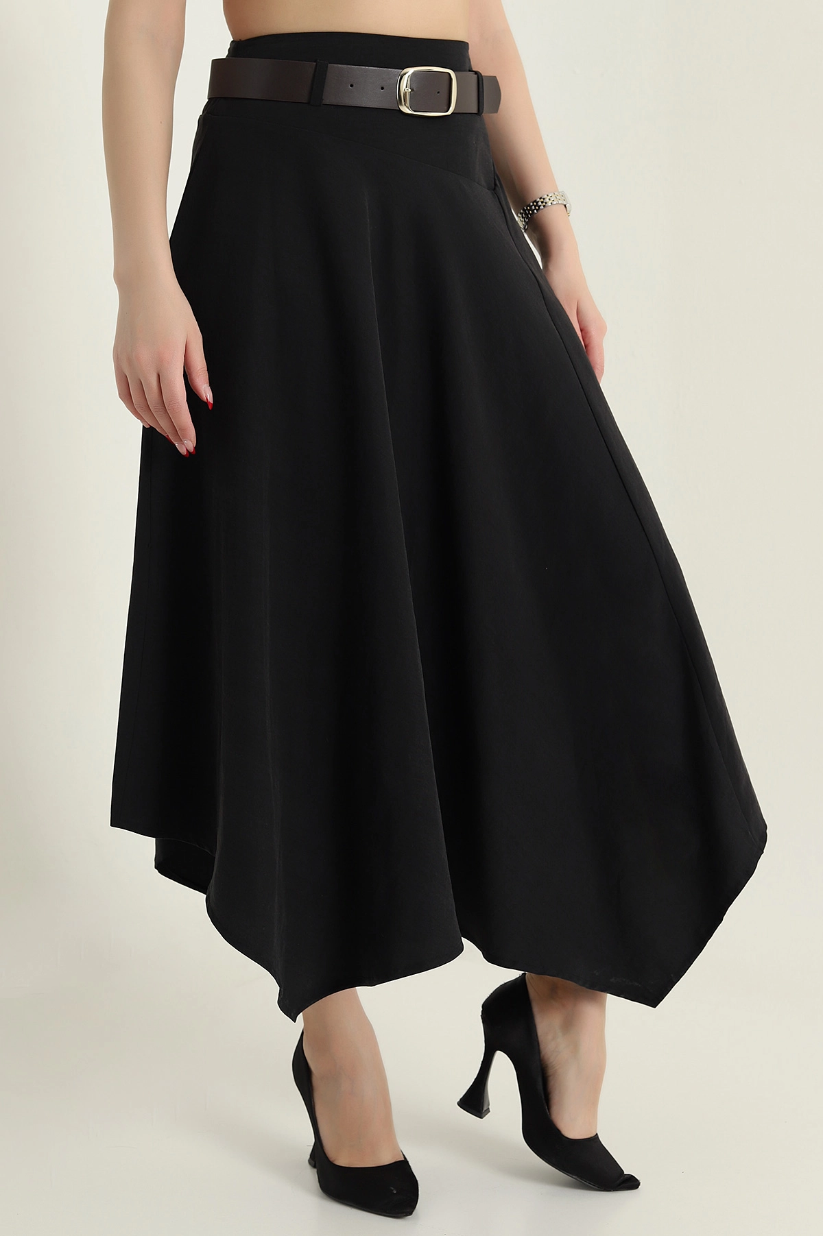 Siyah Gabardin Modal Mono Touch Kadın Etek 434048
