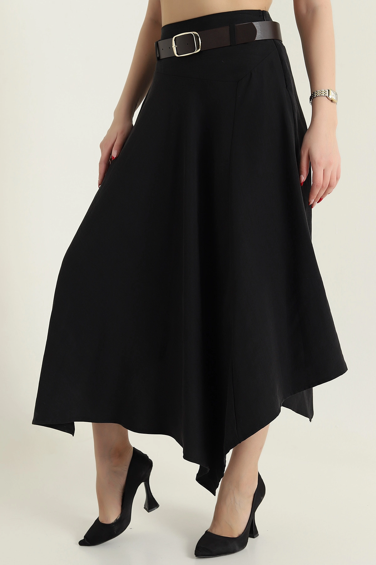 Siyah Gabardin Modal Mono Touch Kadın Etek 434048