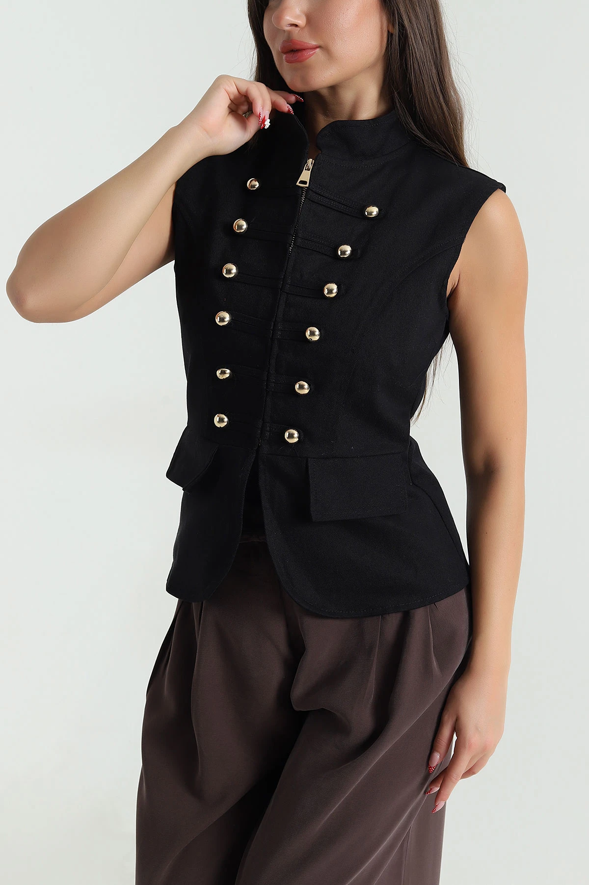 Siyah Gabardin Premium Kadın Yelek 476963
