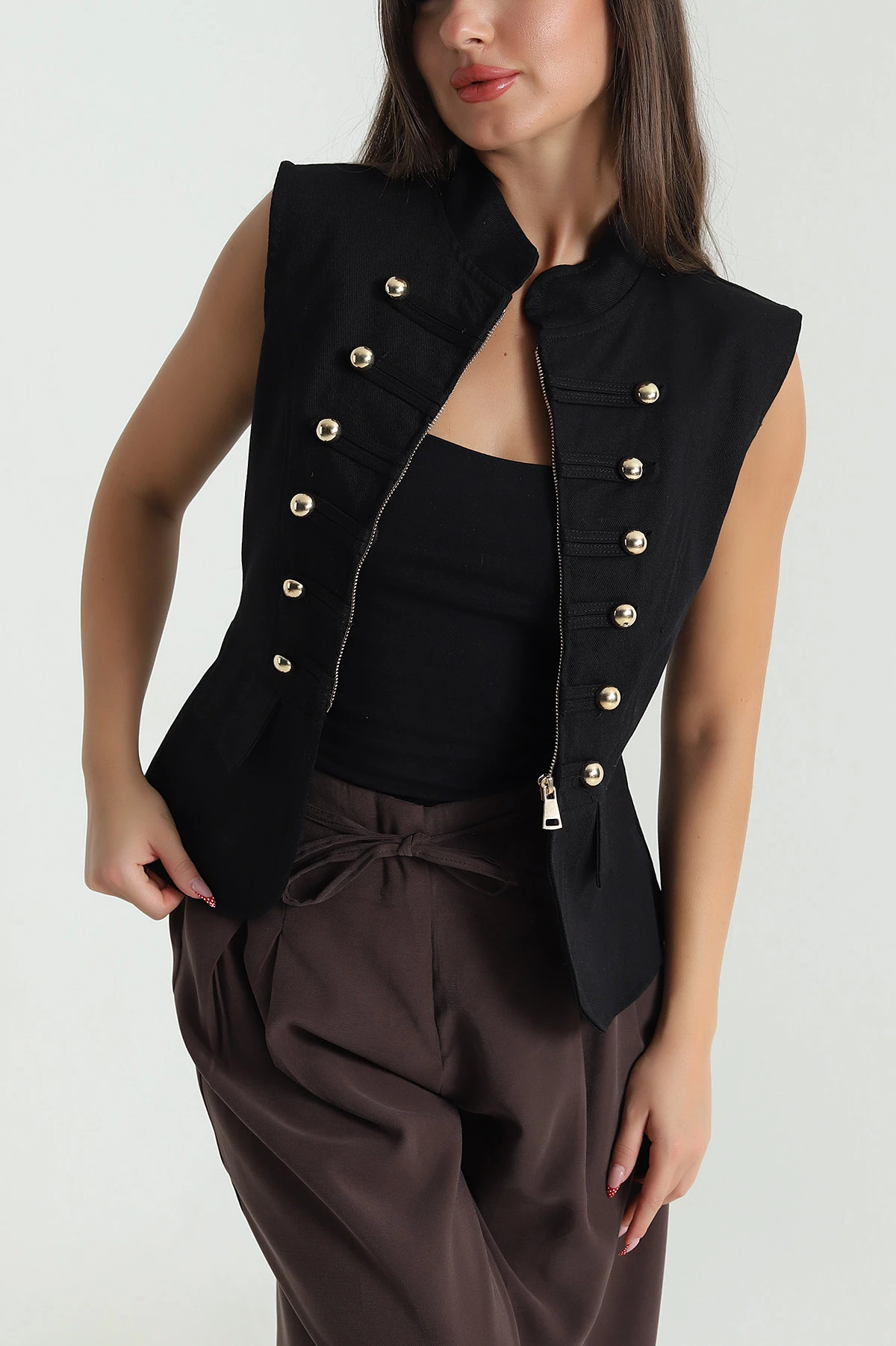 Siyah Gabardin Premium Kadın Yelek 476963