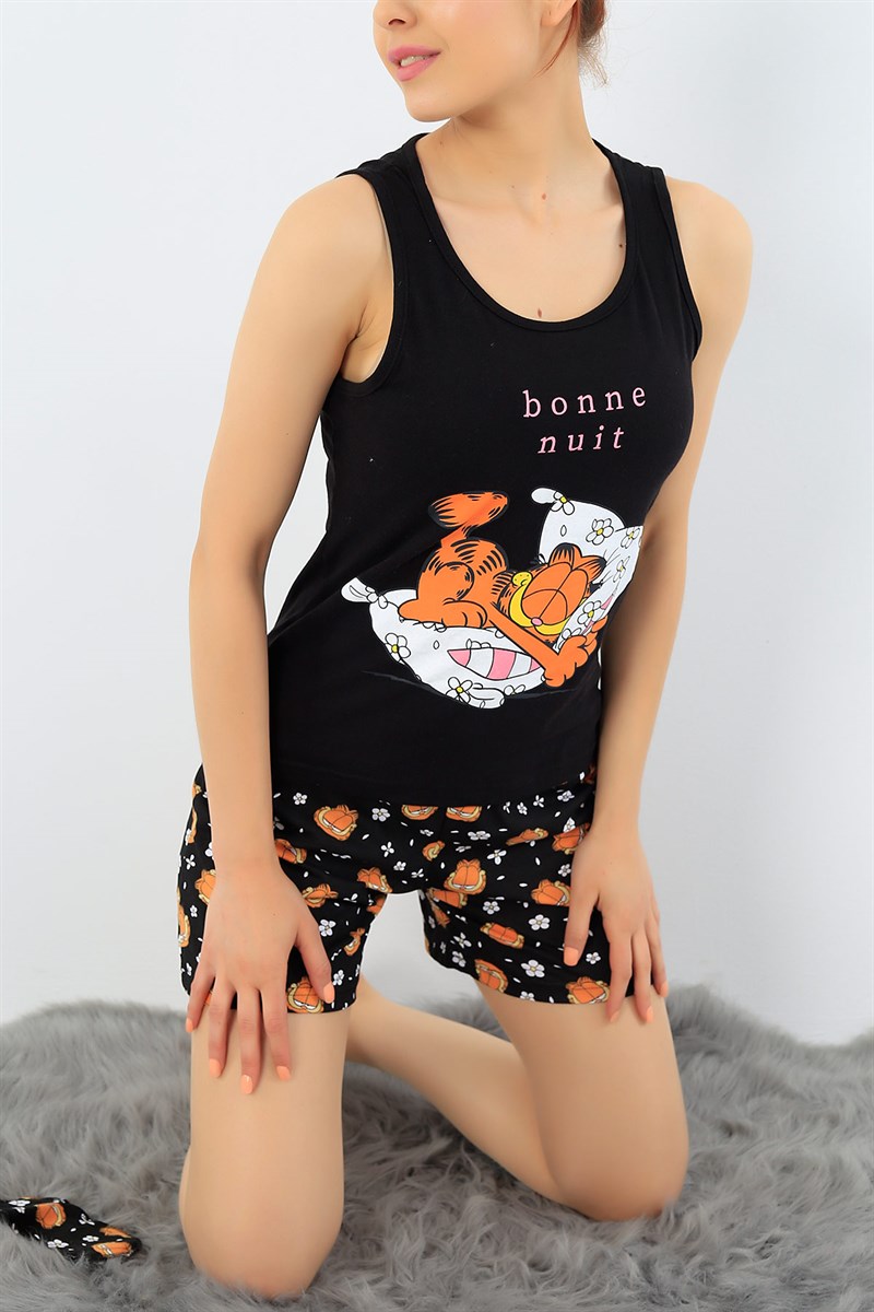 Siyah Garfield Baskılı Pijama Takımı 32715