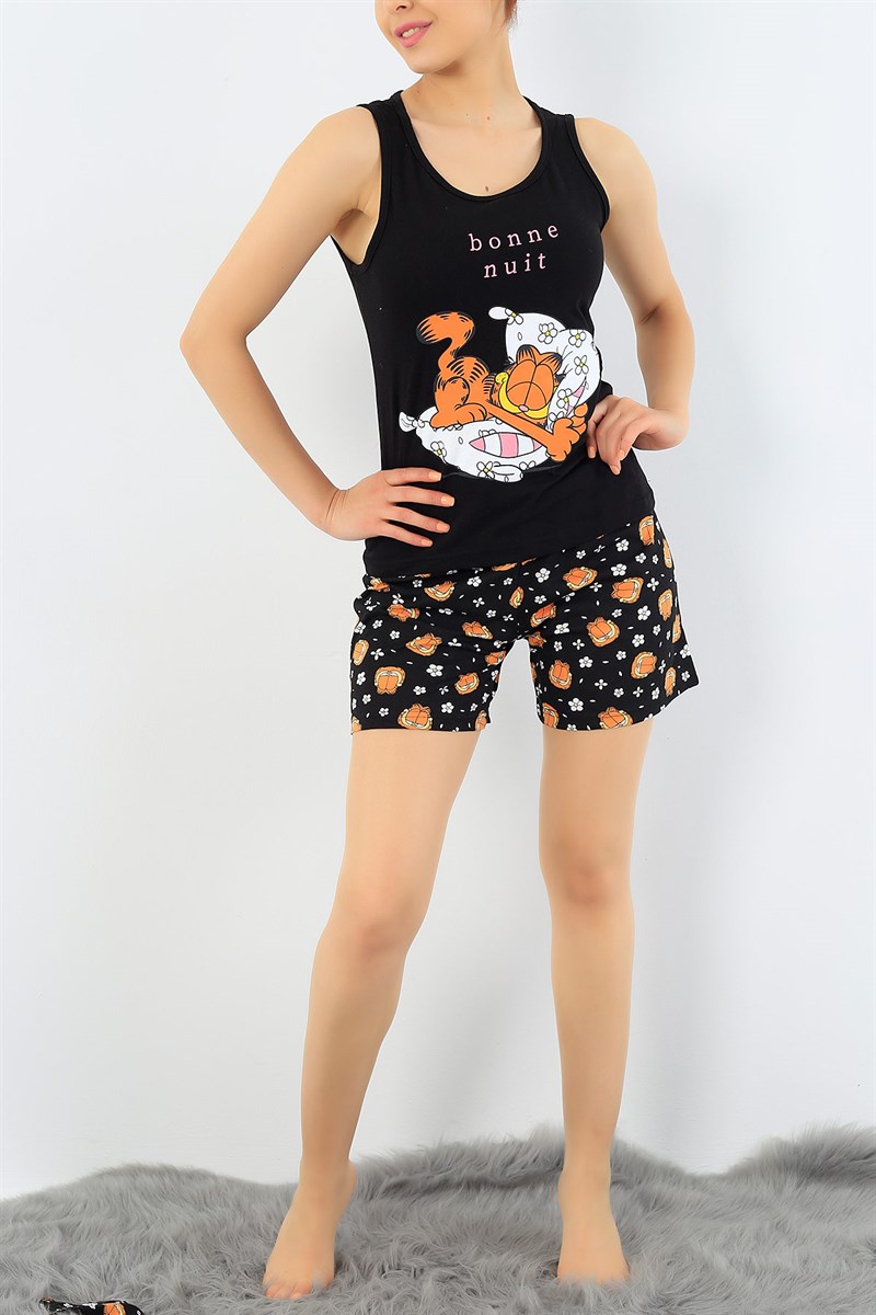 Siyah Garfield Baskılı Pijama Takımı 32715