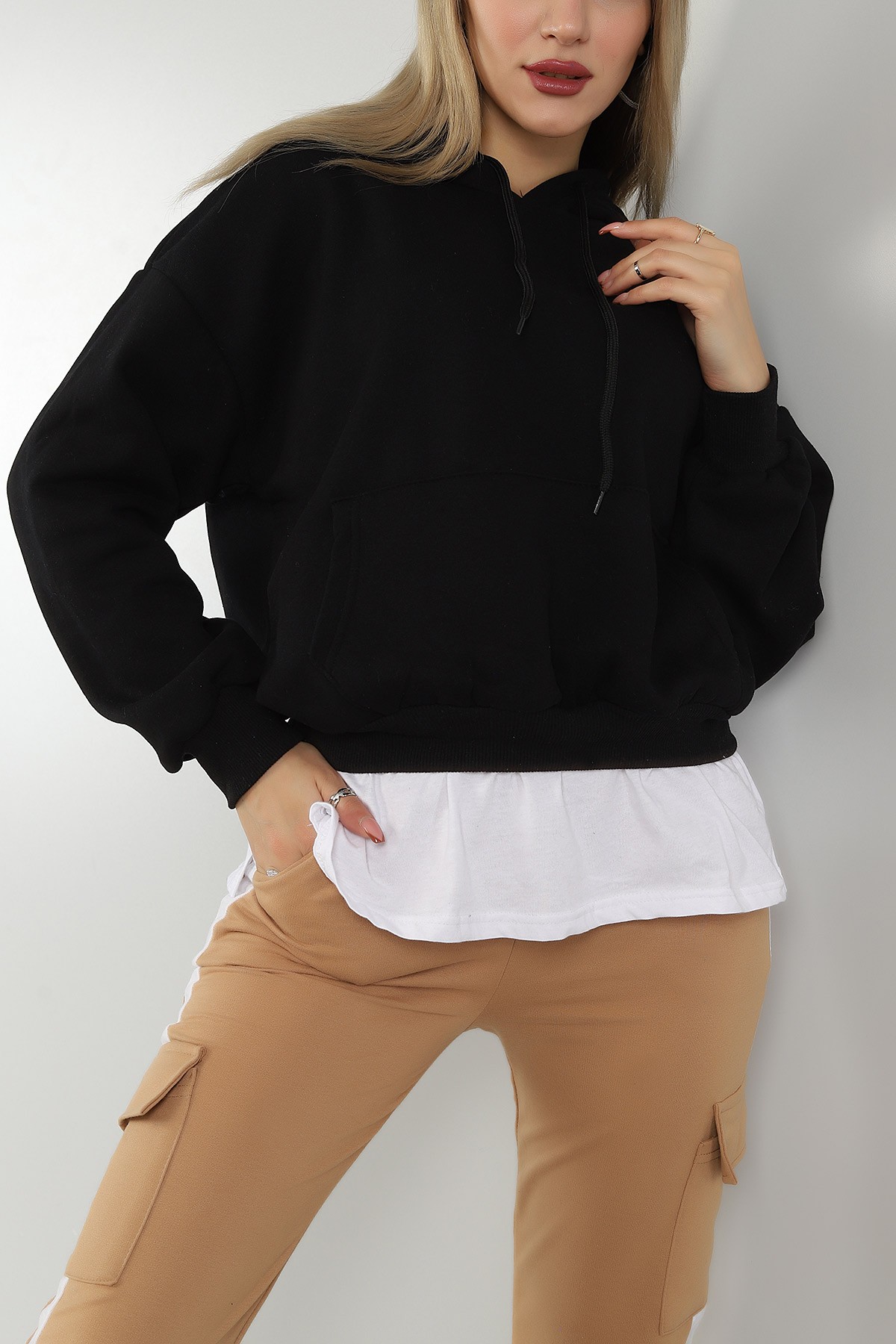 Siyah Garnilli İçi Şardonlu Bayan Sweat 146347