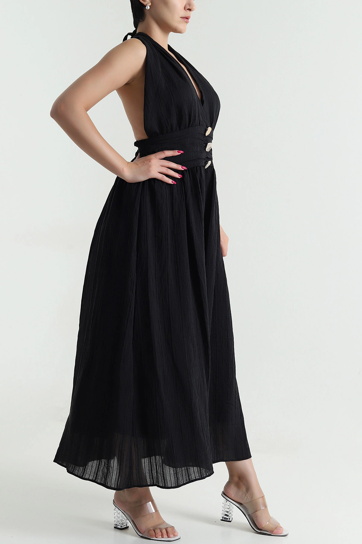Siyah Gipeli Tencel Kadın Elbise 478564