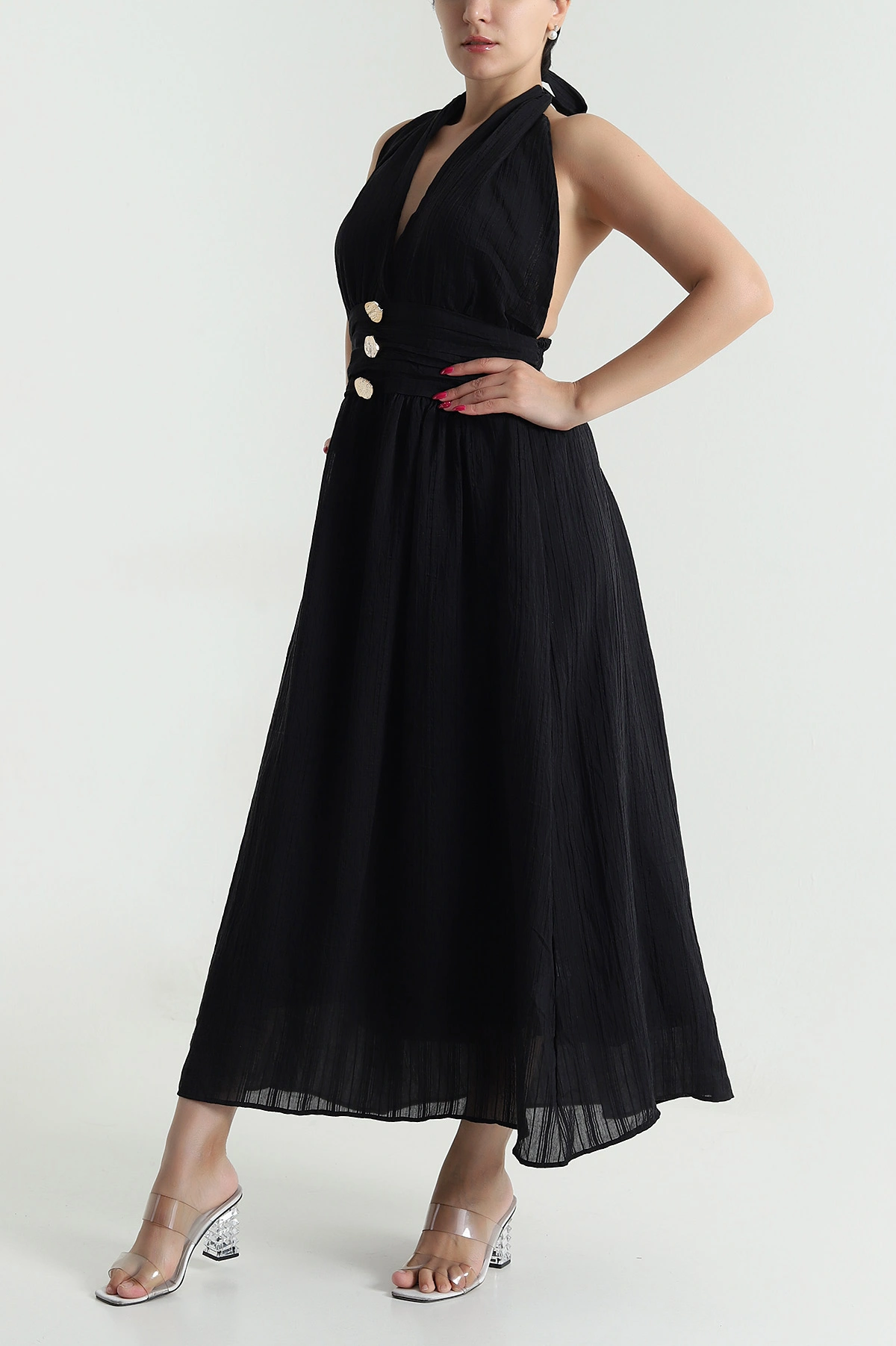Siyah Gipeli Tencel Kadın Elbise 478564