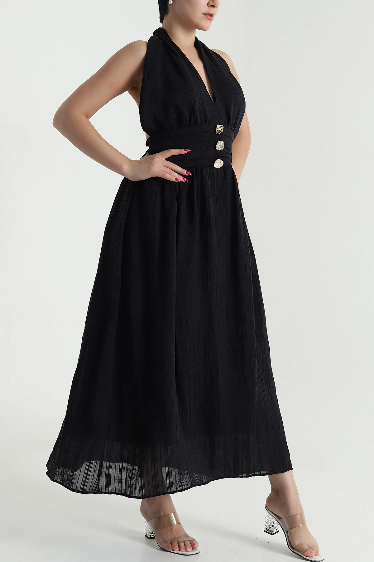 Siyah Gipeli Tencel Kadın Elbise 478564