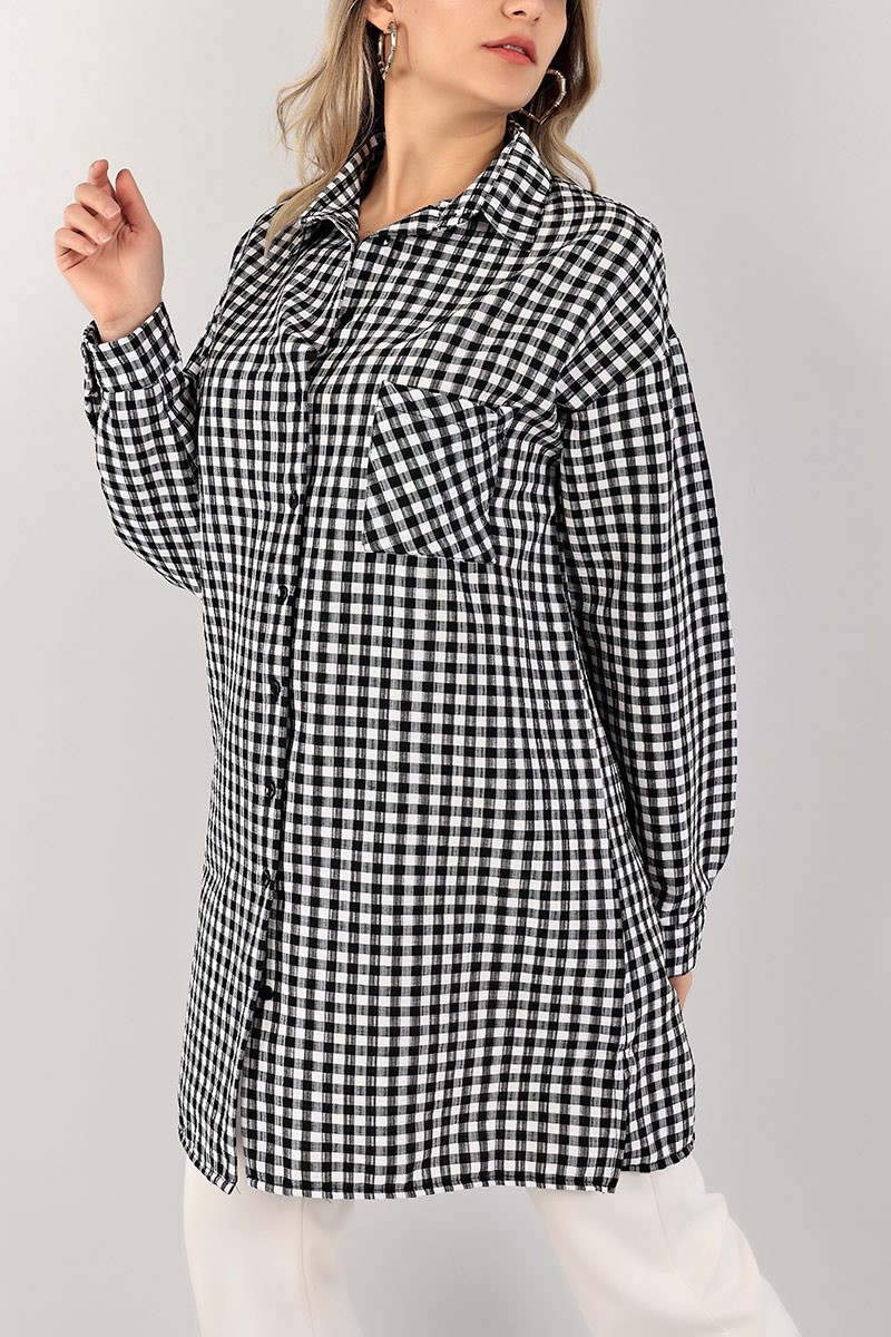 Siyah Gofre Kumaş Pötikare Tunik 101645