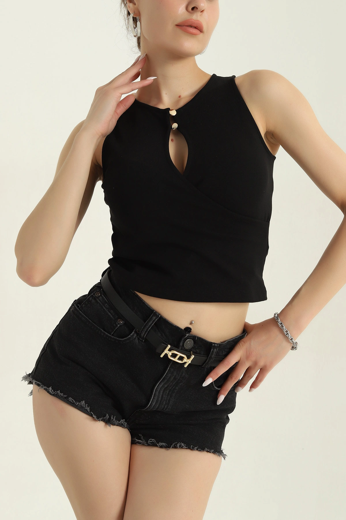 Siyah Gold Tokalı İnce Kadın Kemer 376810