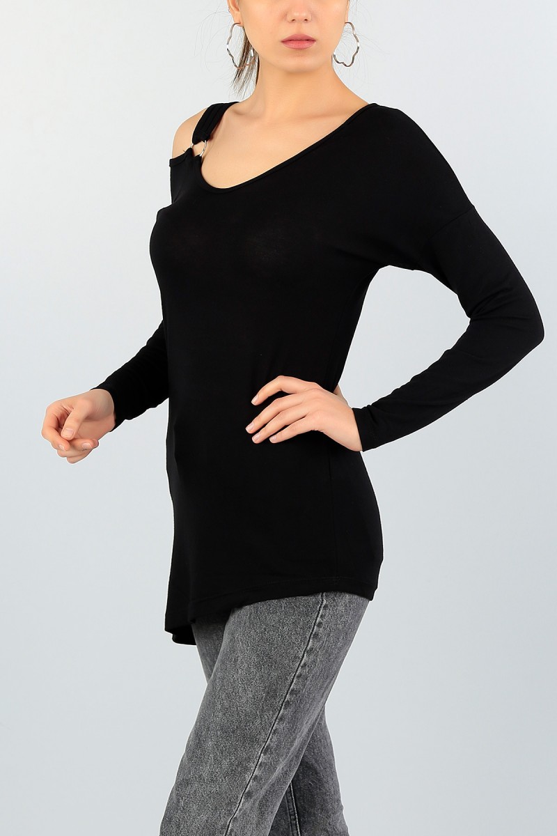 Siyah Halka Tasarım Viskon Bluz 59164