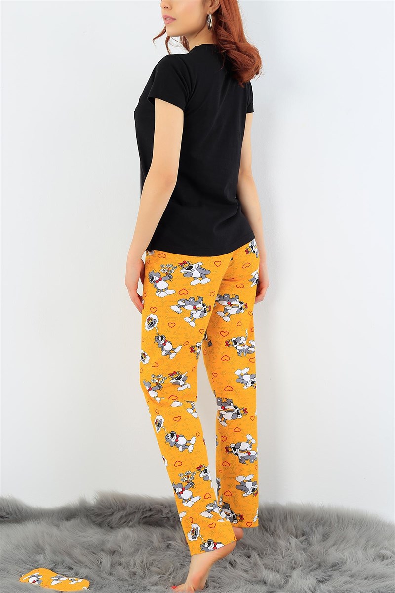 Siyah Hardal Baskılı Bayan Pijama Takımı 32062