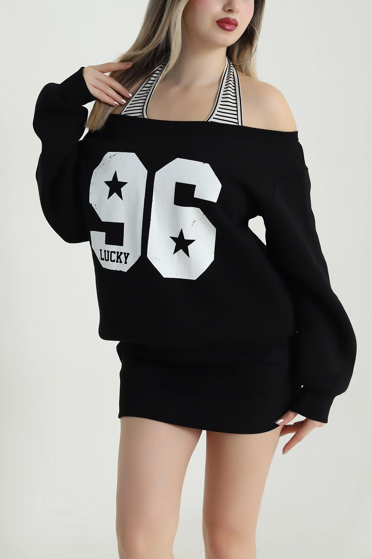 Siyah İç Atletli Şardonlu Kadın Sweat 489133