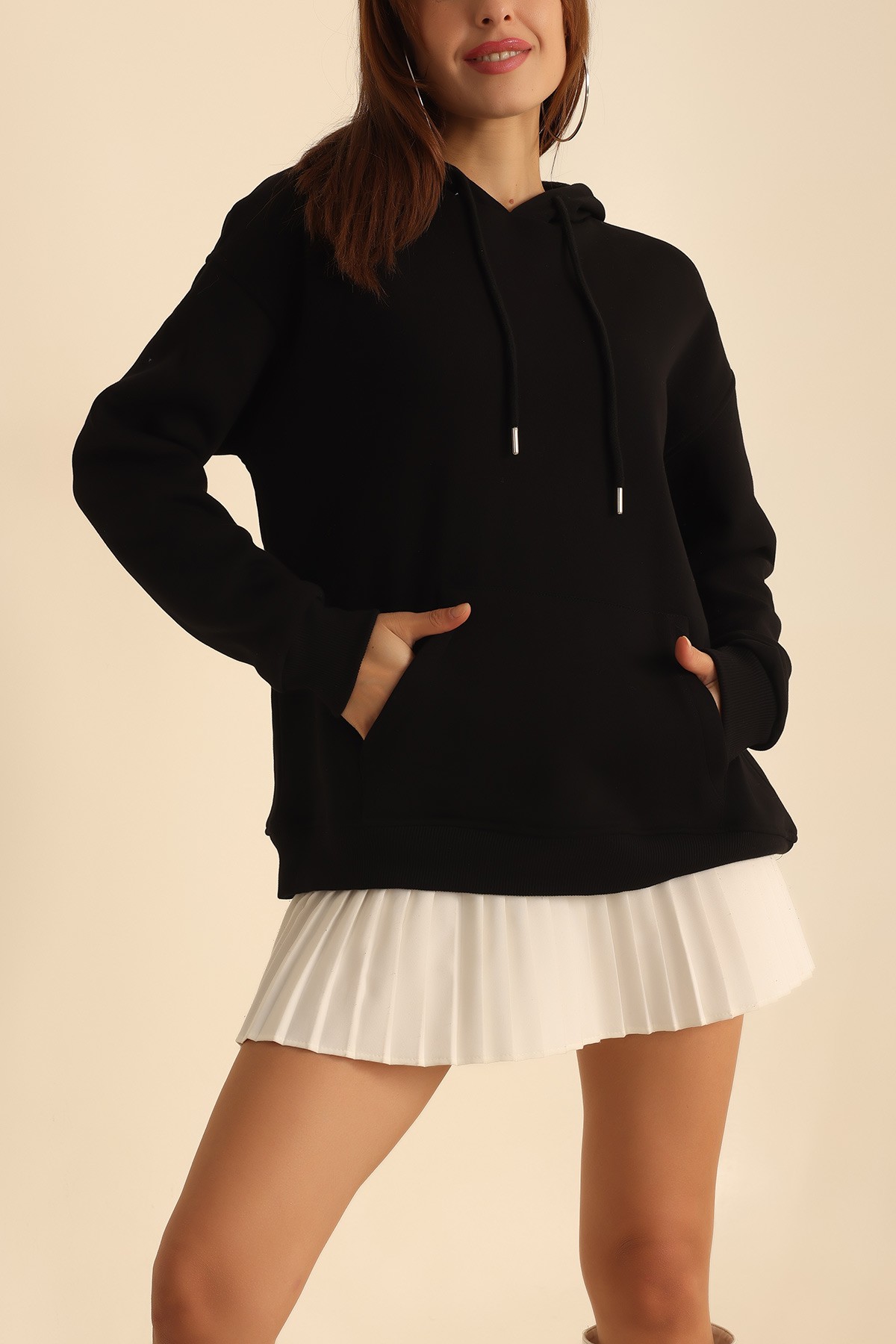 Siyah İçi Şardonlu Kanguru Cep Sweat 207837