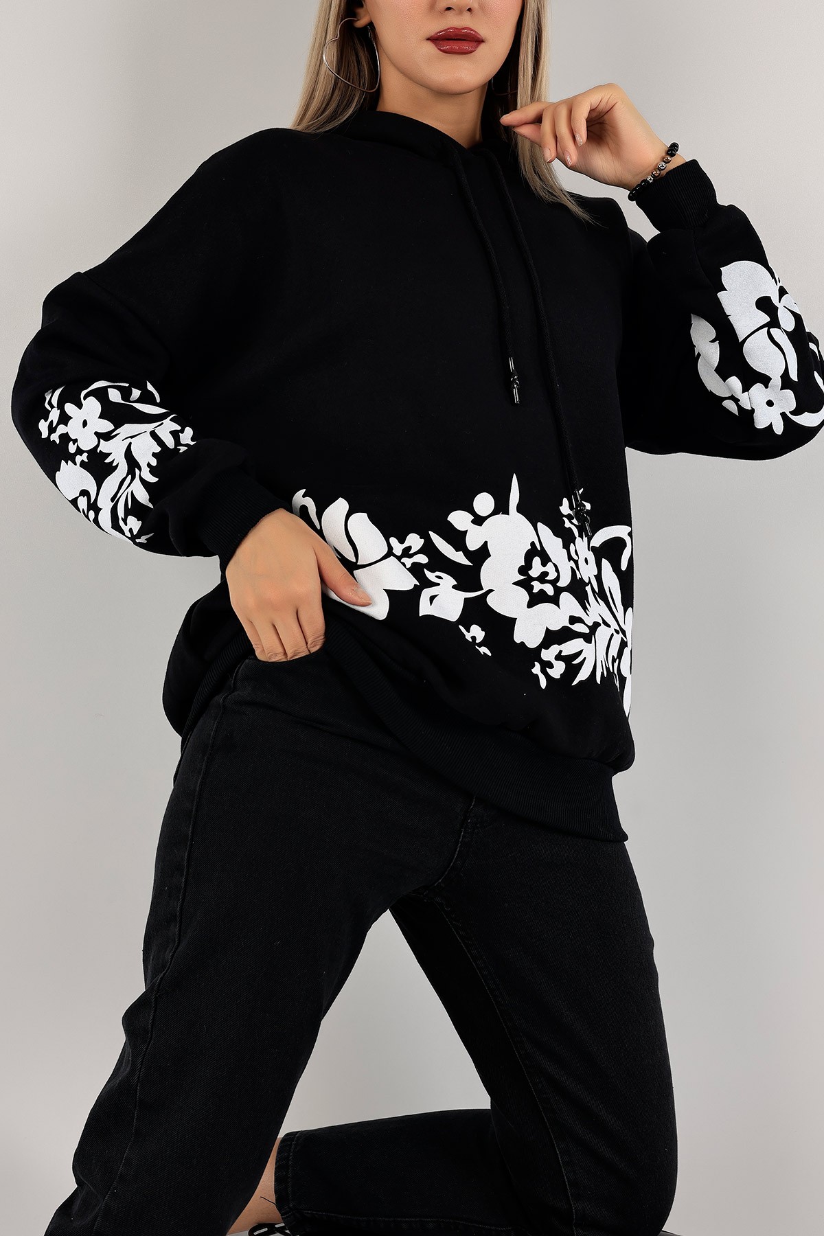 Siyah İçi Şardonlu Kapüşonlu Bayan Sweat 134883