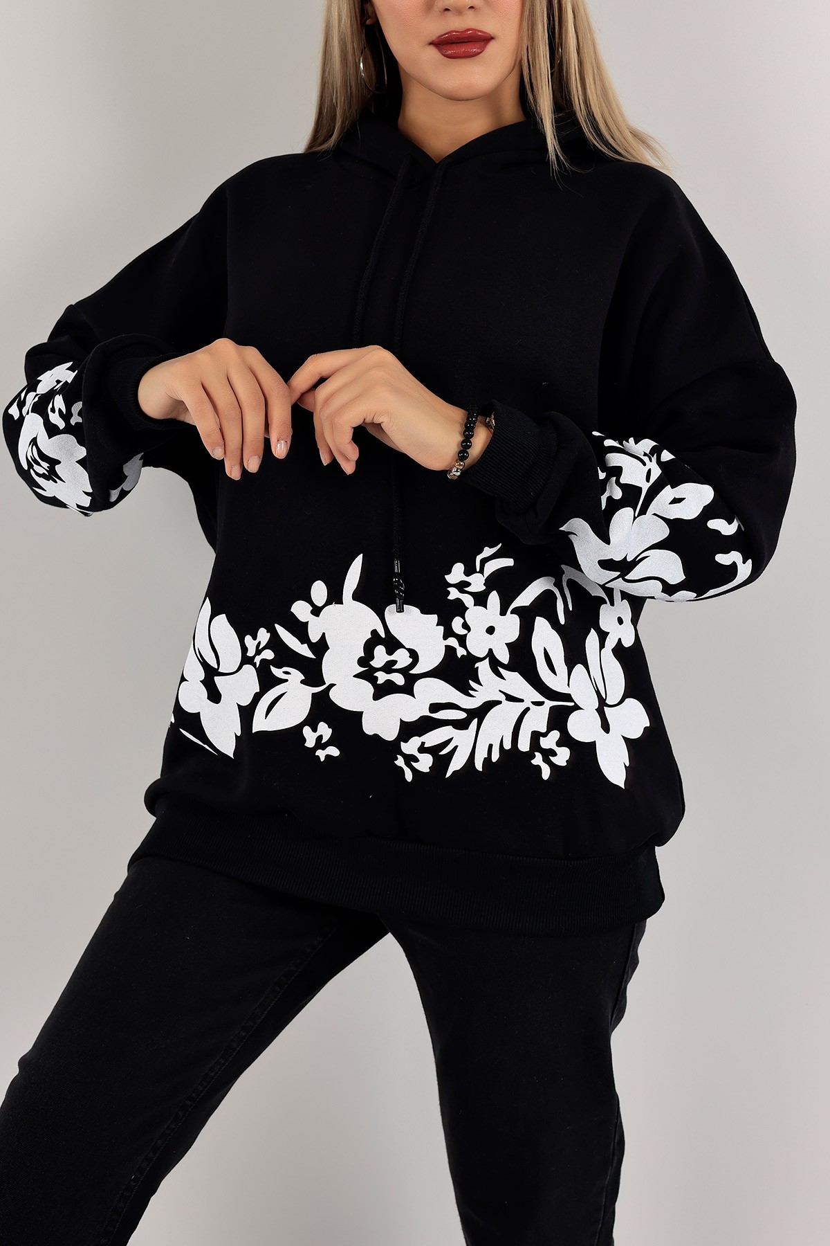 Siyah İçi Şardonlu Kapüşonlu Bayan Sweat 134883