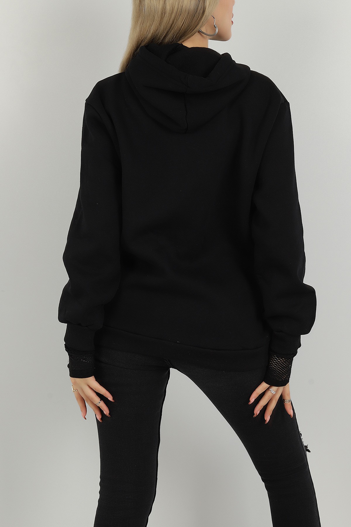 Siyah İçi Şardonlu Kapüşonlu Bayan Sweat 146380