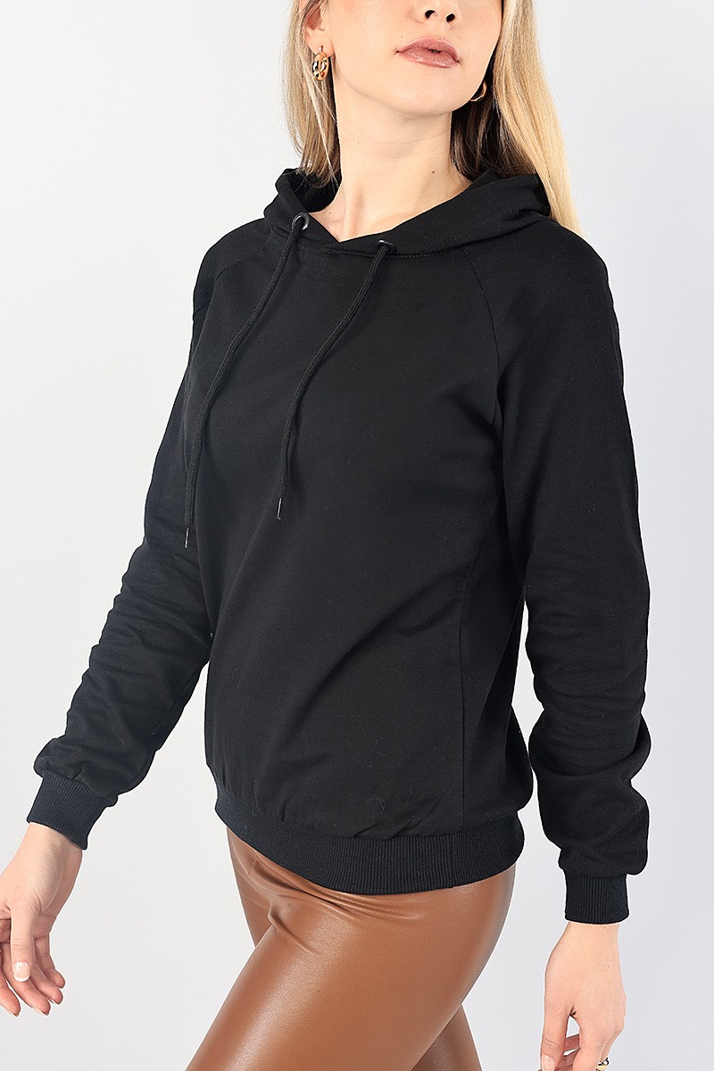 Siyah İçi Şardonlu Kapüşonlu Bayan Sweat 87743