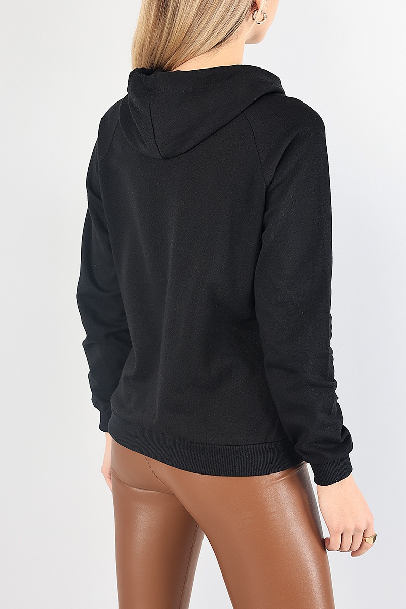 Siyah İçi Şardonlu Kapüşonlu Bayan Sweat 87743