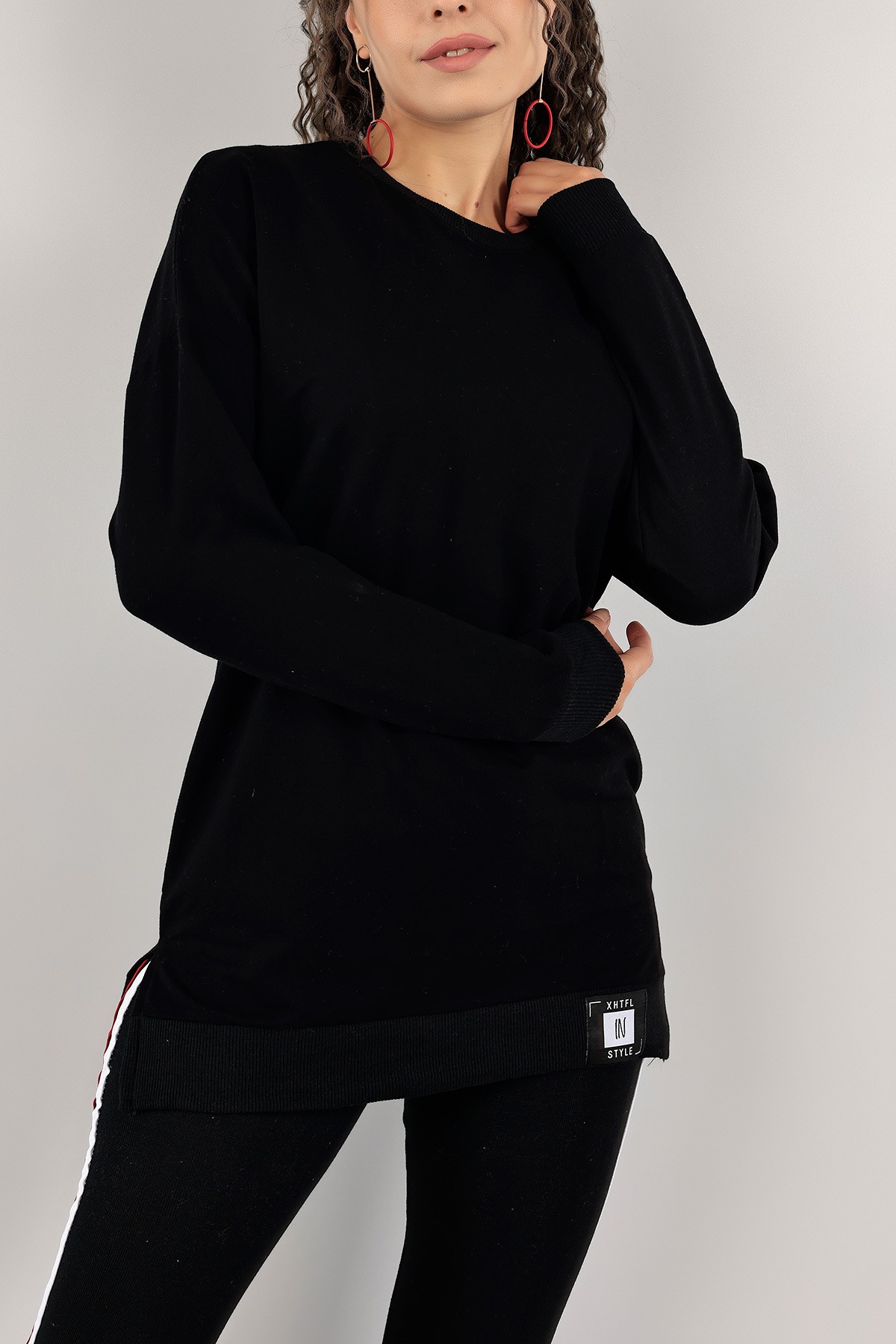 Siyah İki İp Bayan Sweat 128885