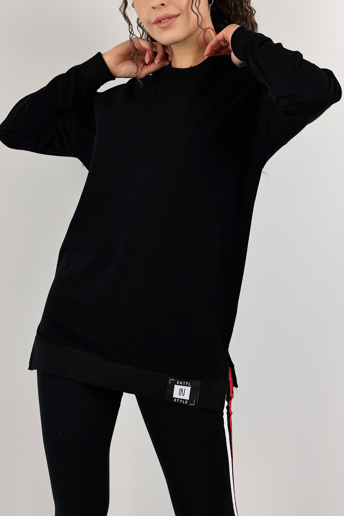 Siyah İki İp Bayan Sweat 128885
