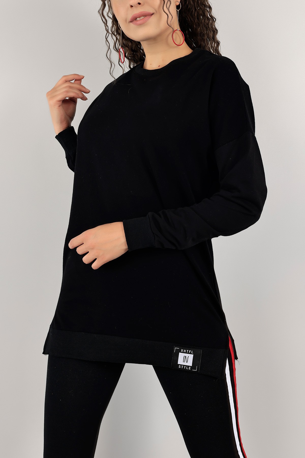 Siyah İki İp Bayan Sweat 128885