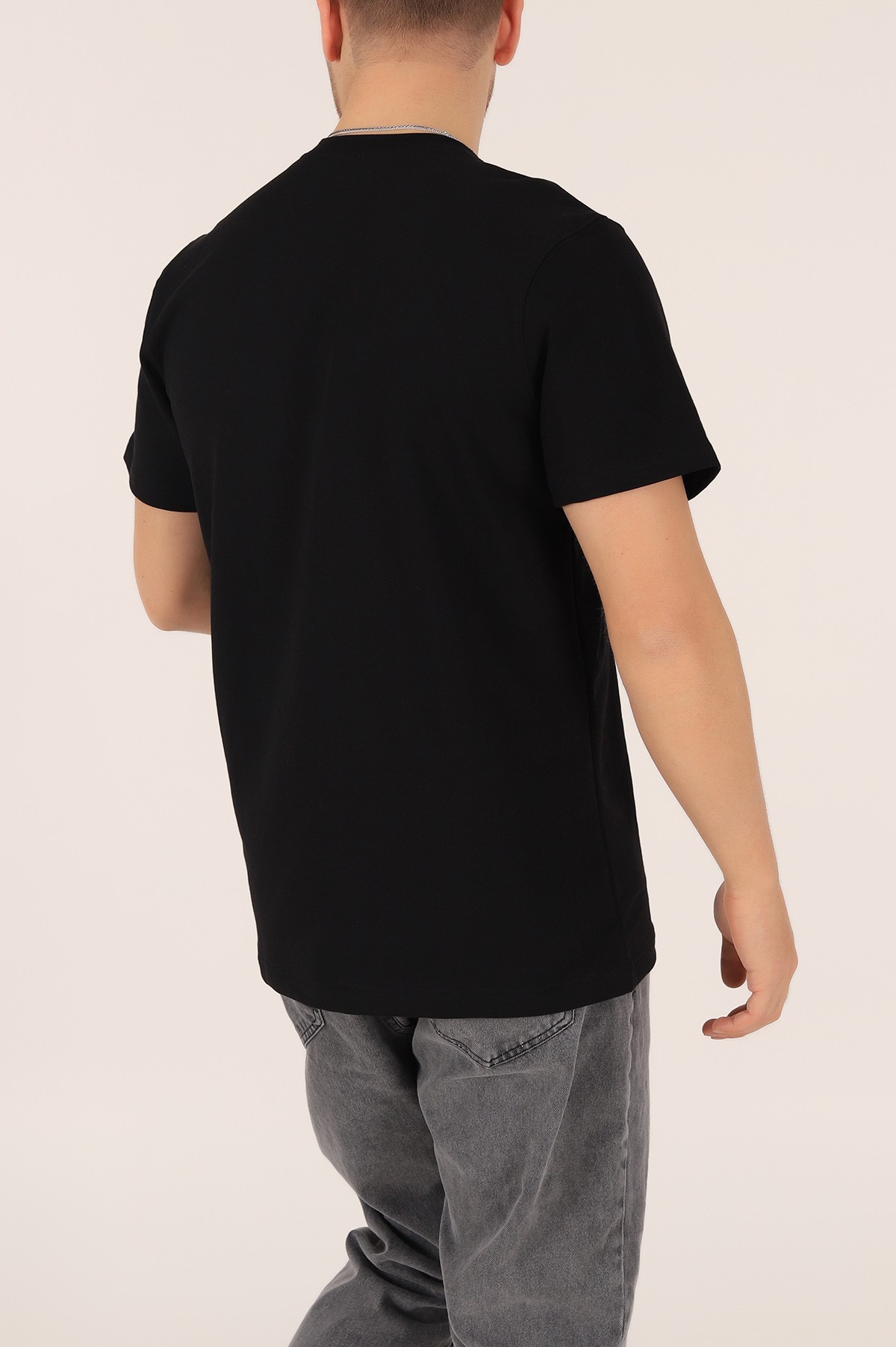 Siyah İki İp İşlemeli Oversize Erkek Tişört 163744