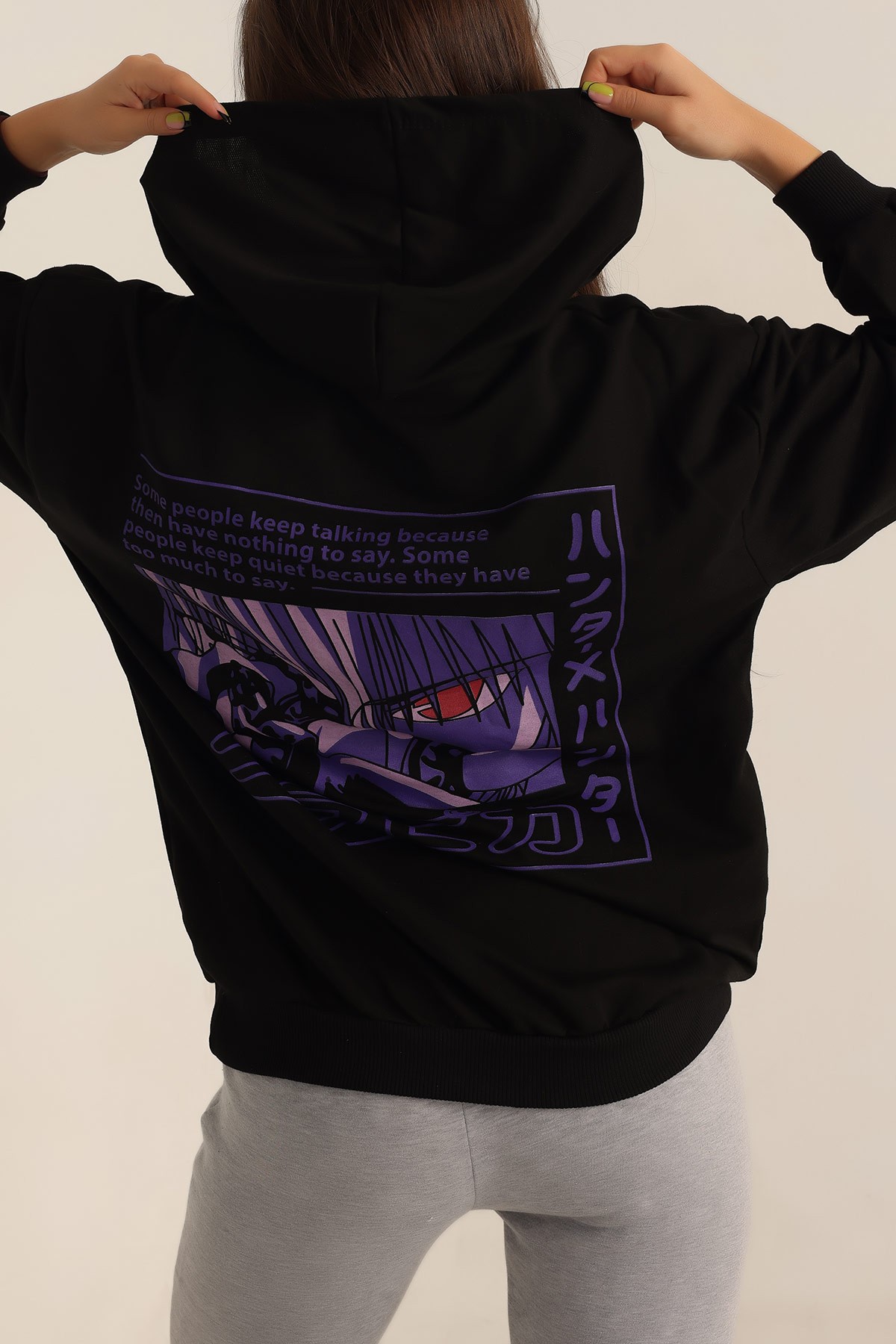 Siyah İki İp Kapüşonlu Bayan Sweat 199591