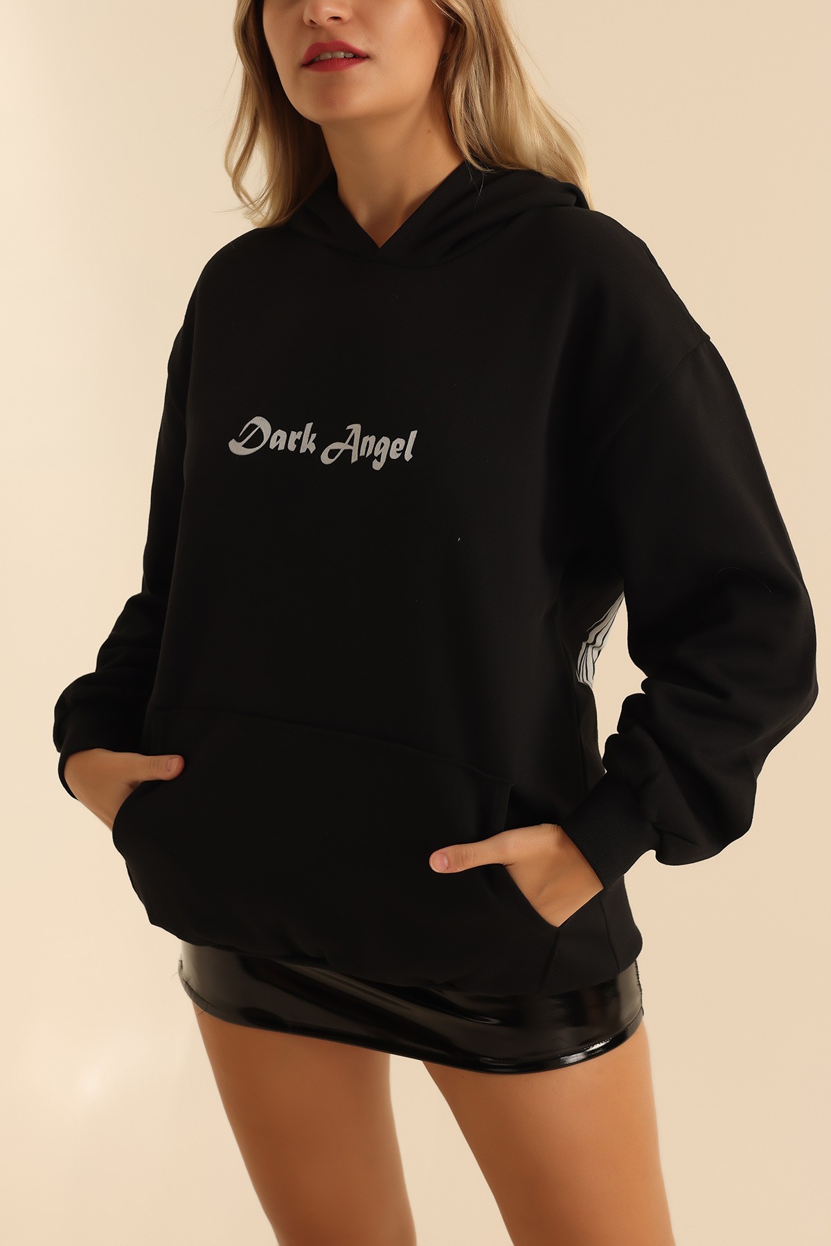 Siyah İki İp Kapüşonlu Bayan Sweat 199603