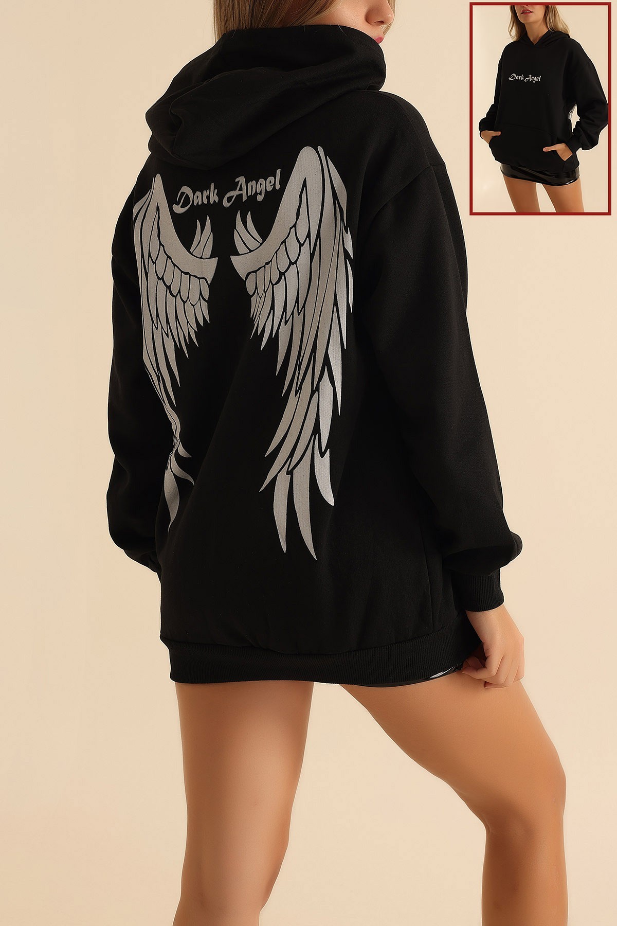 Siyah İki İp Kapüşonlu Bayan Sweat 199603