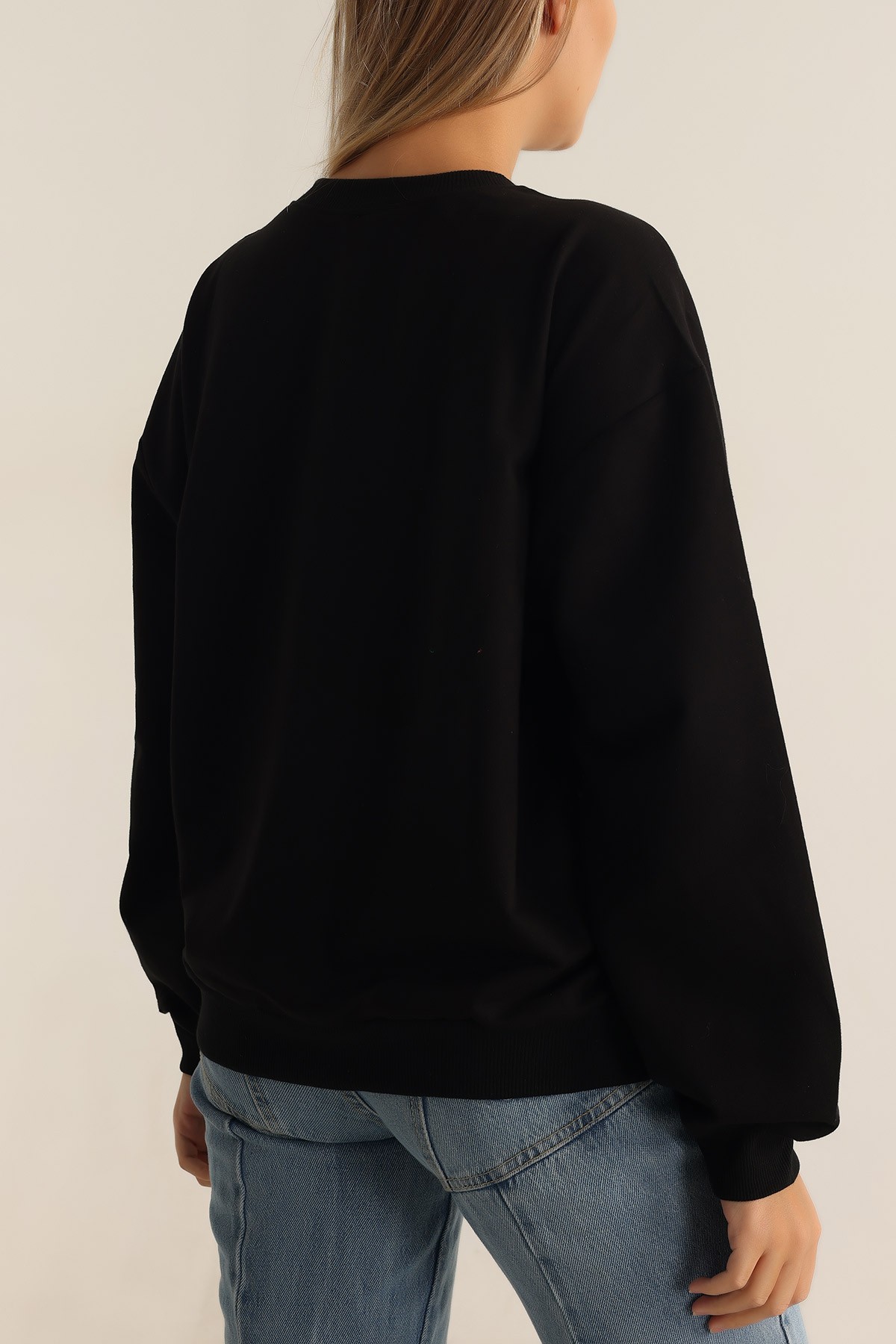 Siyah İki İp Nakışlı Sweat 199562