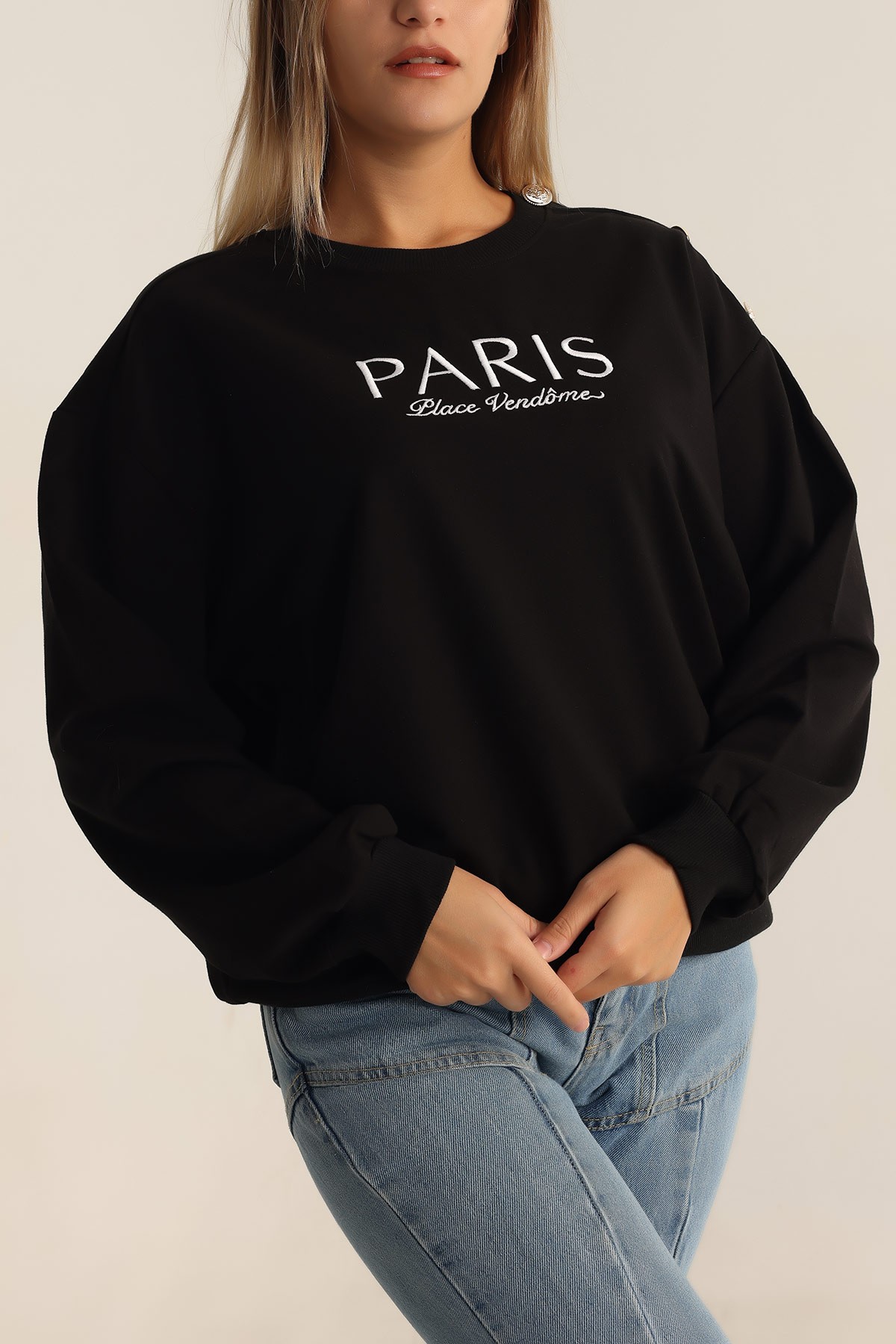 Siyah İki İp Nakışlı Sweat 199562