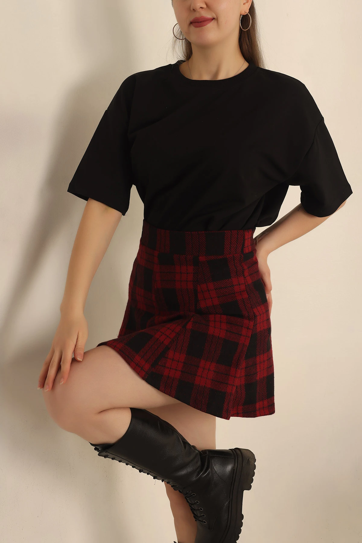 Siyah İki İp Oversize Bayan Tişört 234375