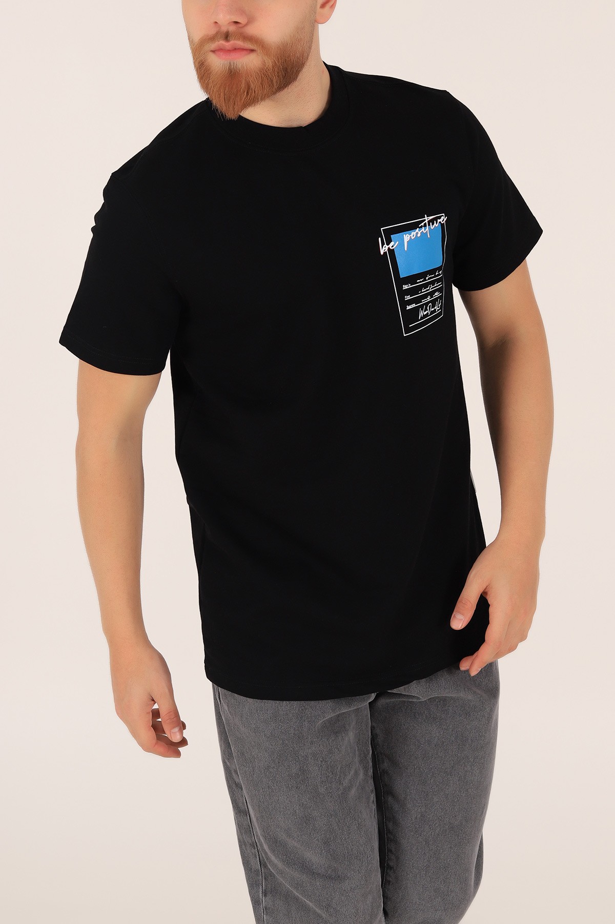 Siyah İki İp Oversize Erkek Tişört 163553
