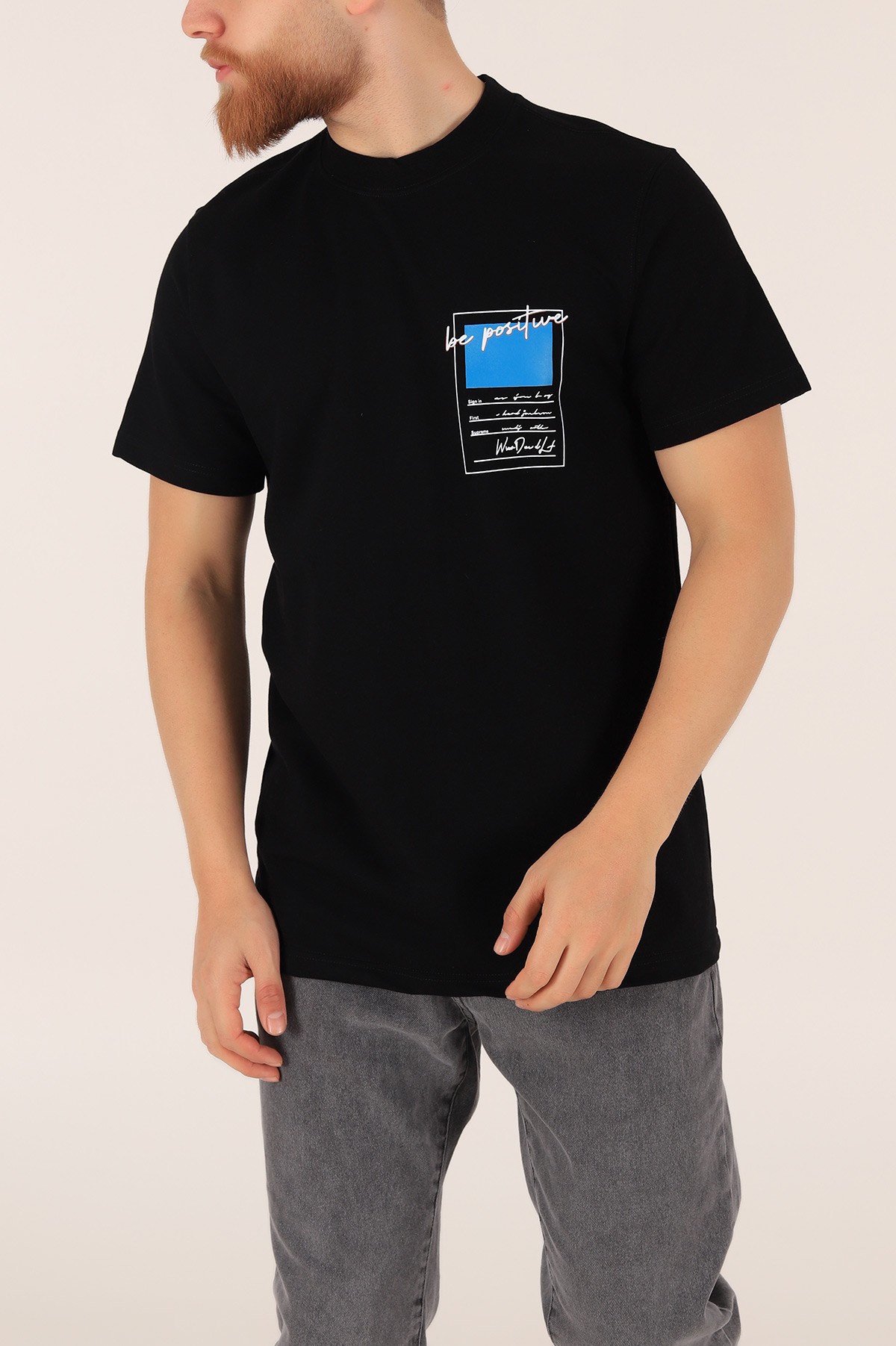 Siyah İki İp Oversize Erkek Tişört 163553