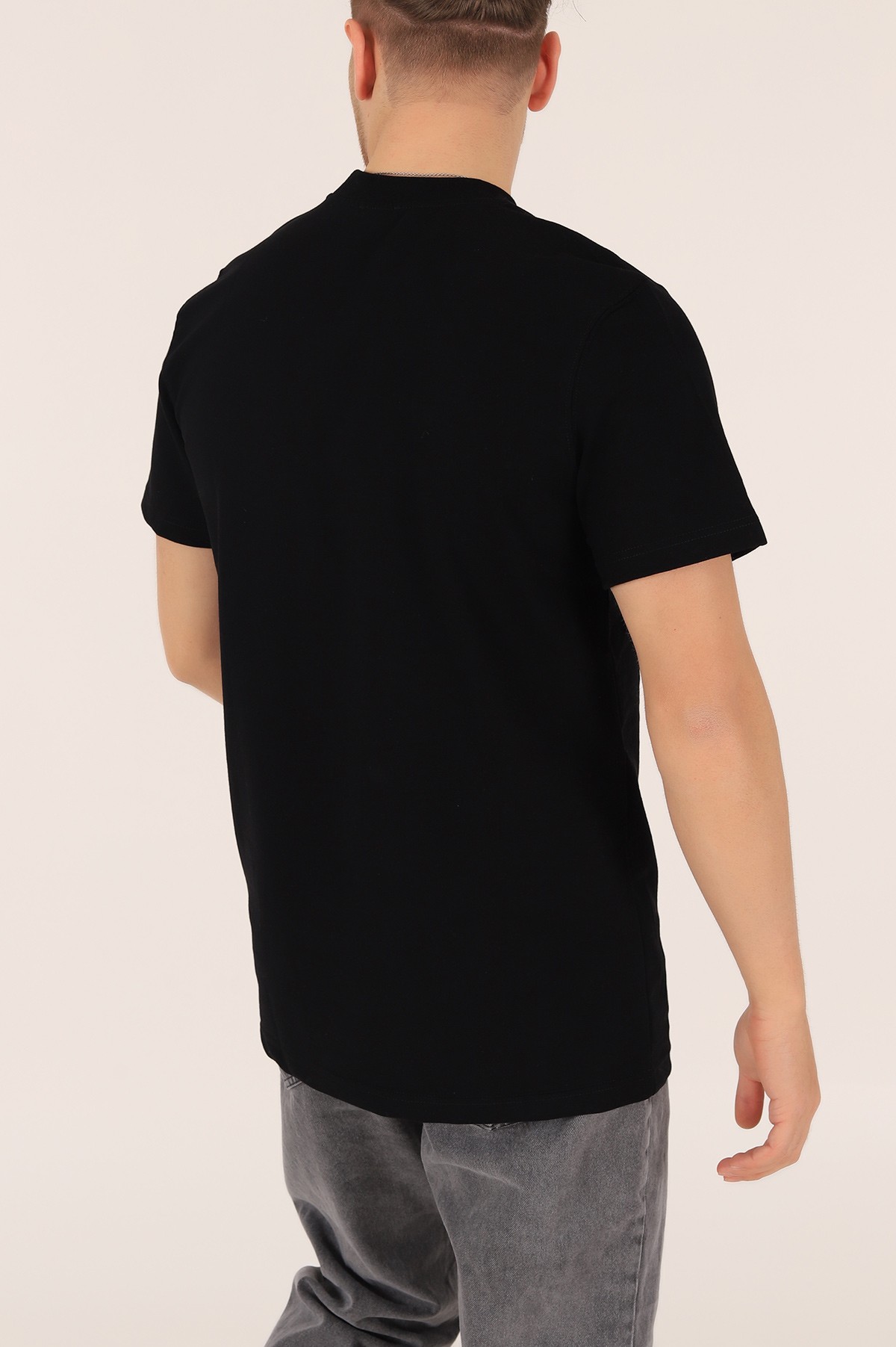 Siyah İki İp Oversize Erkek Tişört 163553