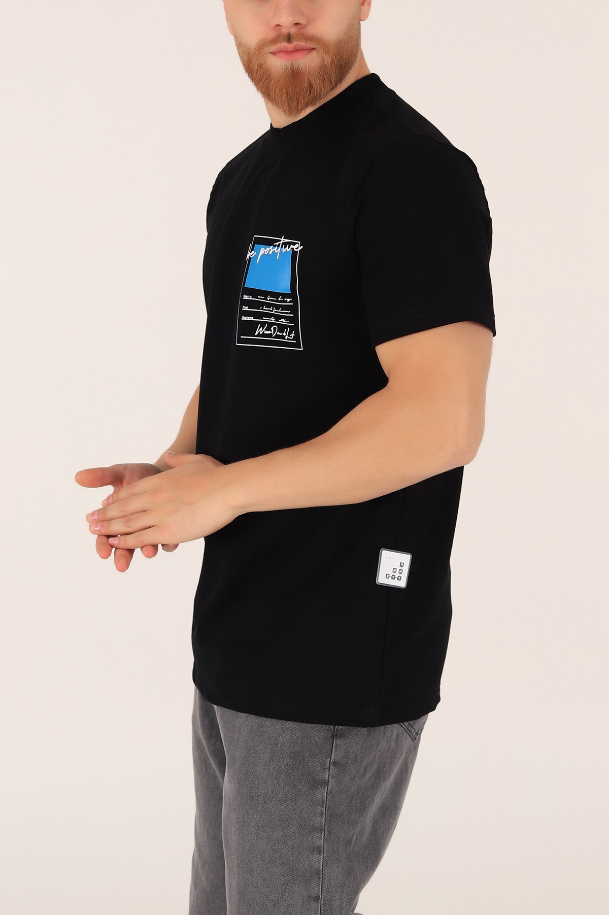 Siyah İki İp Oversize Erkek Tişört 163553