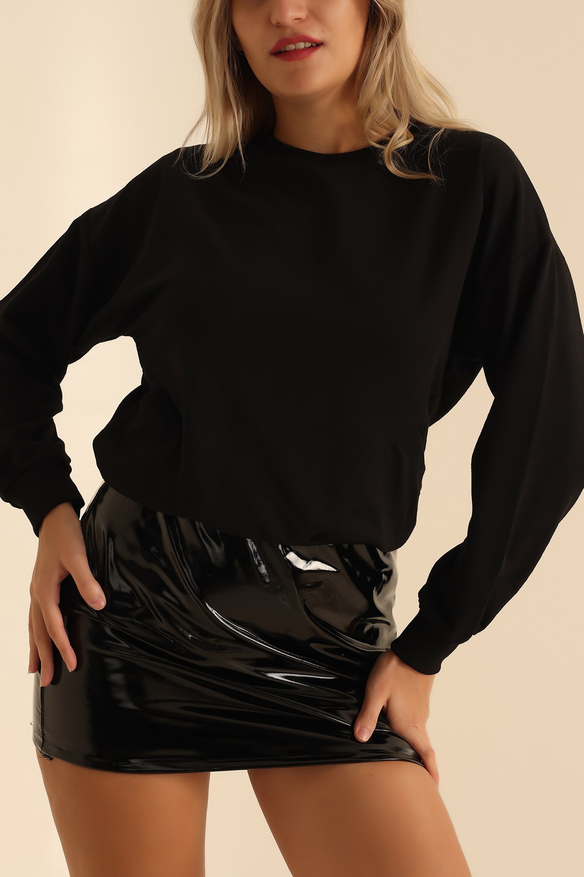 Siyah İki İp Oversize Sweat 199708