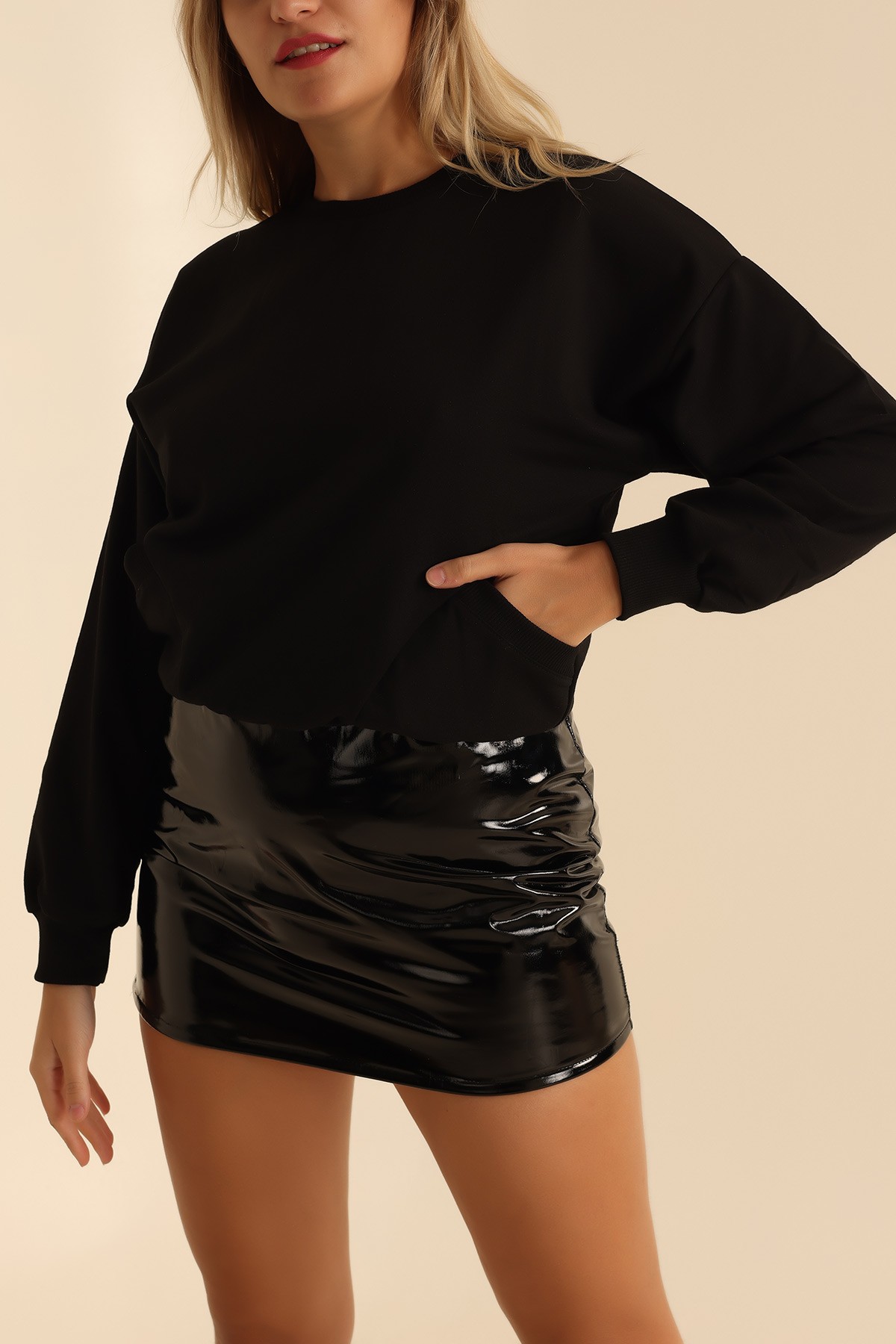 Siyah İki İp Oversize Sweat 199708
