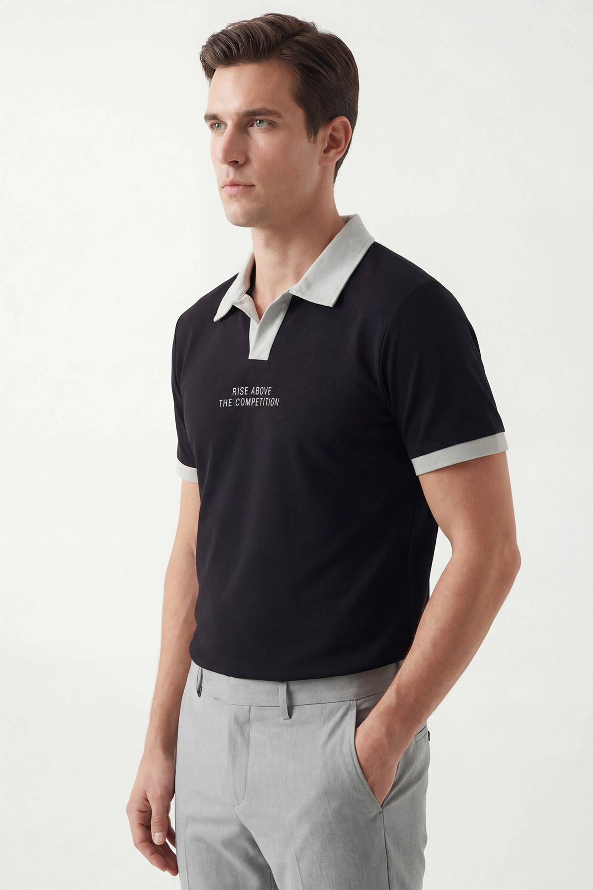 Siyah İki İp Polo Yaka Erkek Tişört 435264