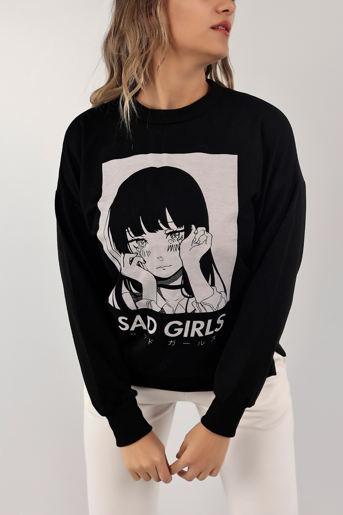 Siyah İki İplik Baskılı Sweat 132084