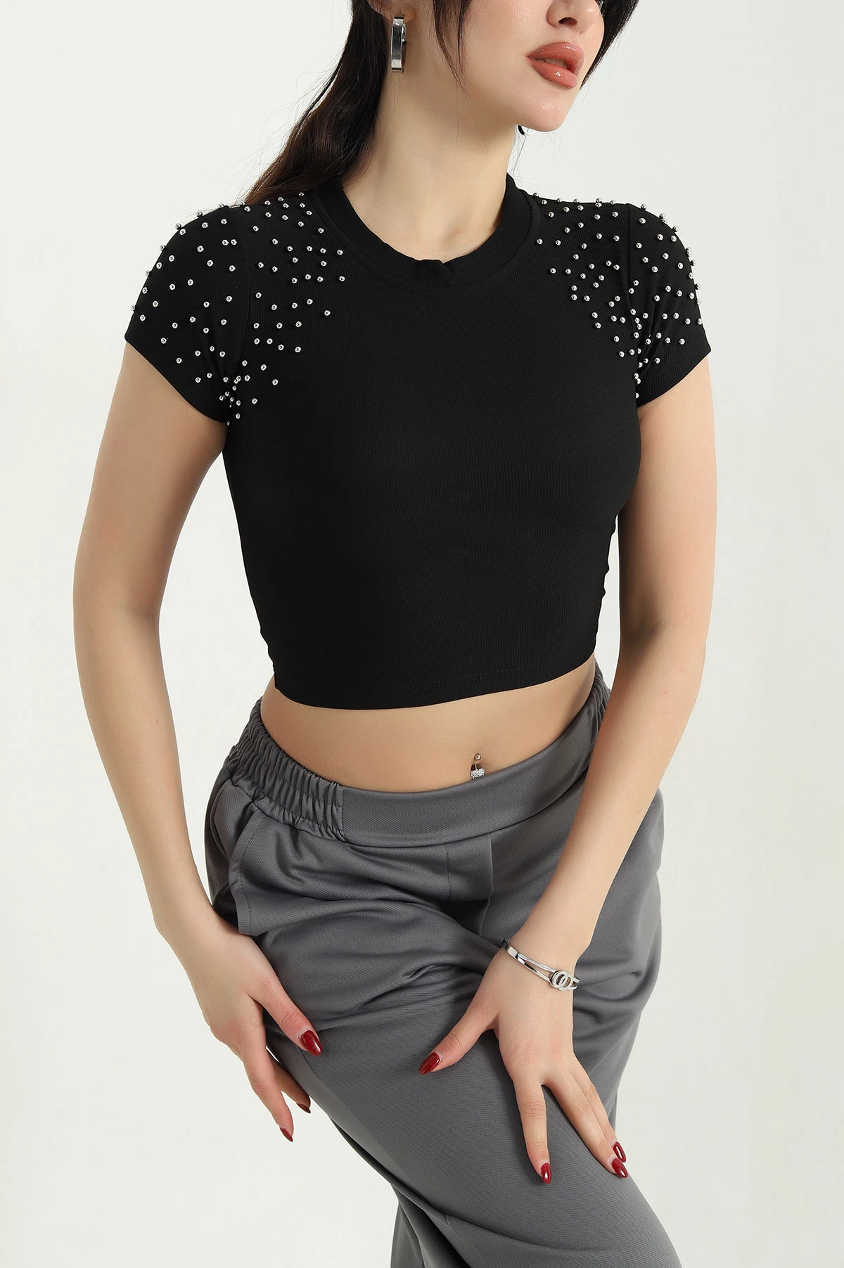 Siyah İnci Detay Ottoman Bluz 340290